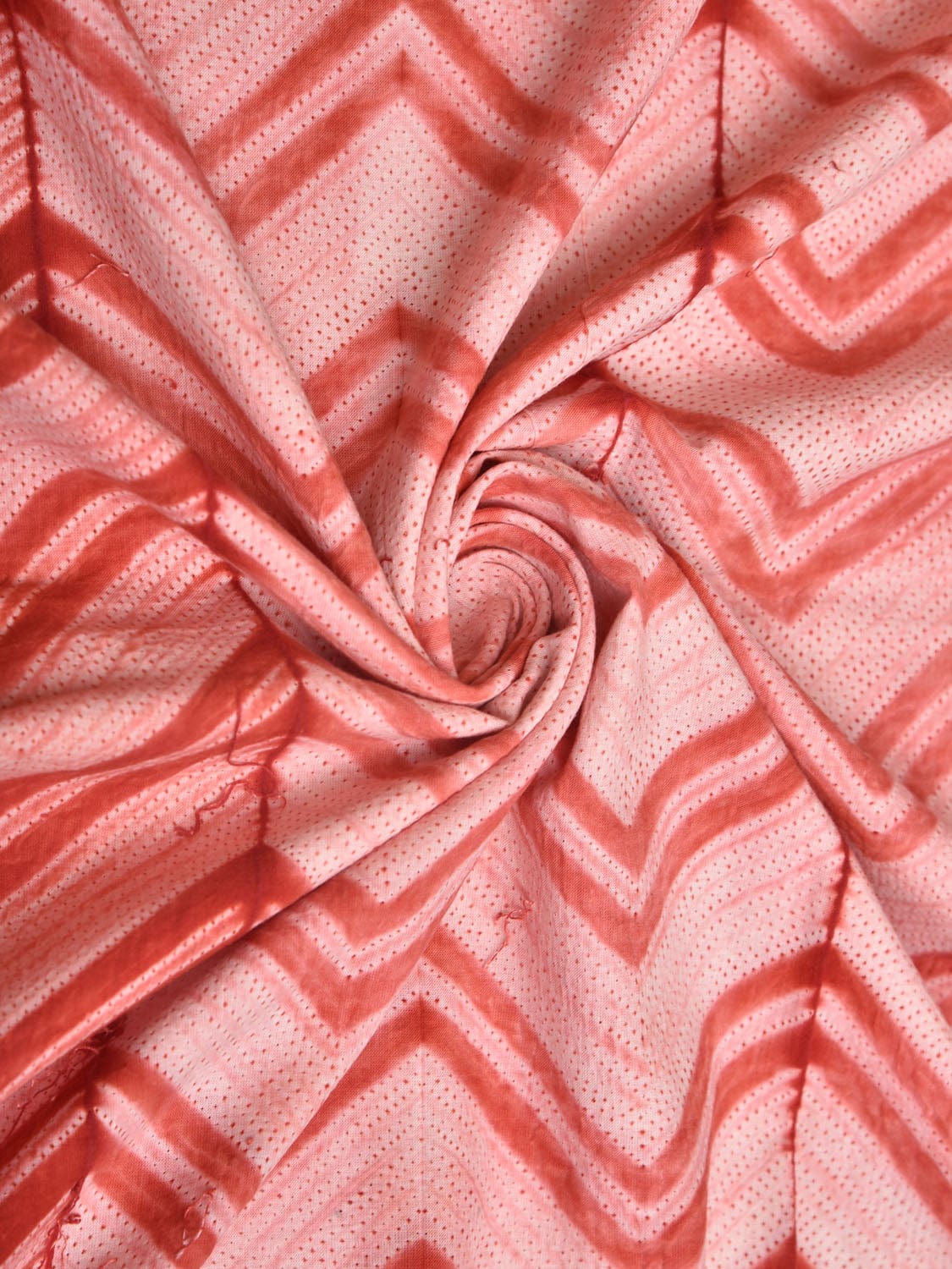 Orange Shibori Cotton Handloom Fabric with Zig-Zag Design f0238