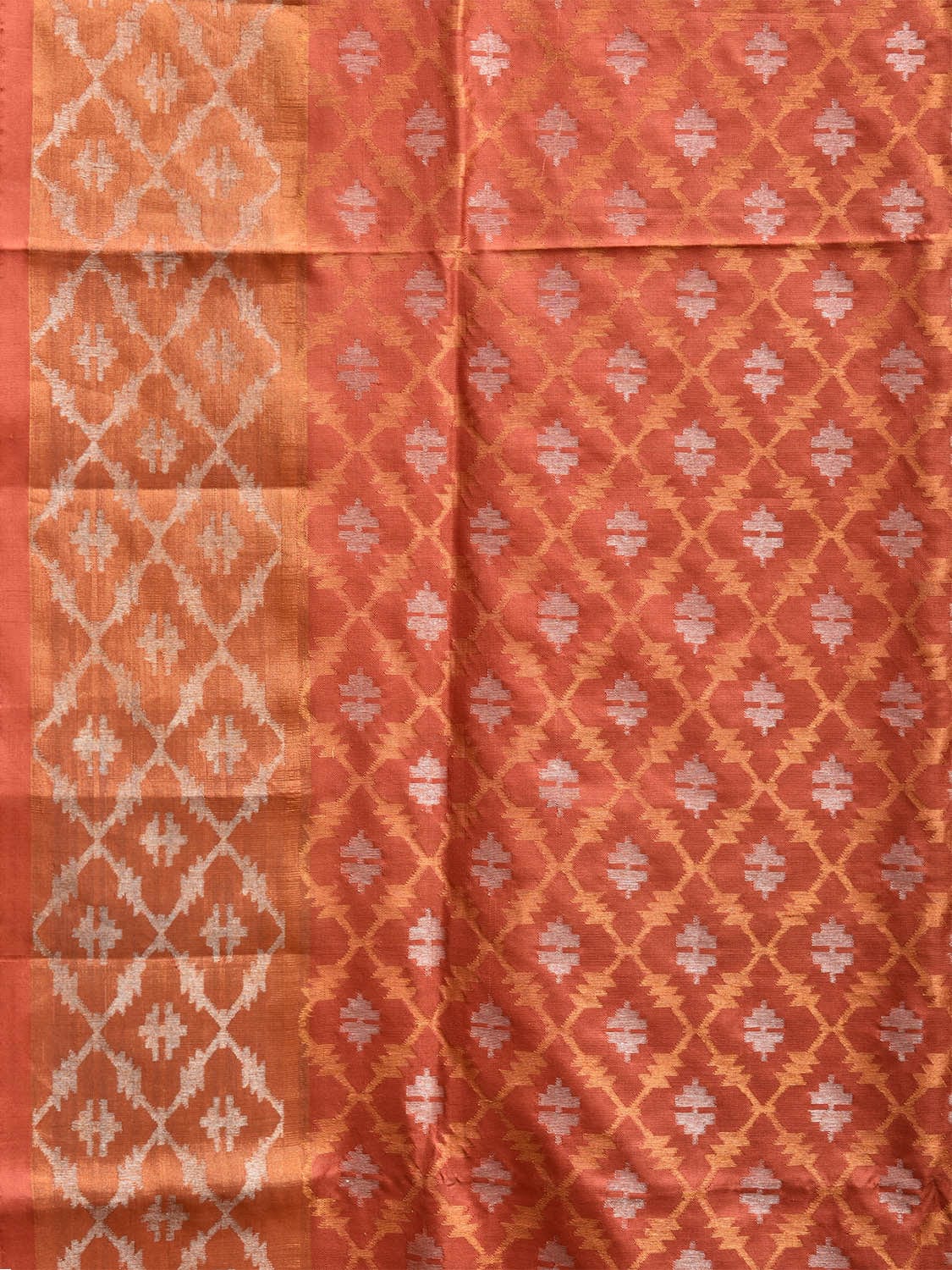 Orange Uppada Silk Handloom Saree with Half Saree Grill and Half Buta Jamdani Design u2334