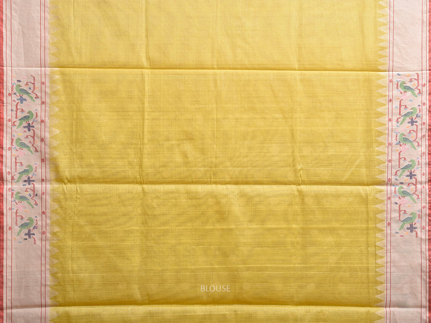 Yellow Paithani Tussar Cotton Handloom Saree with Parrots Border and Pallu Design p0497