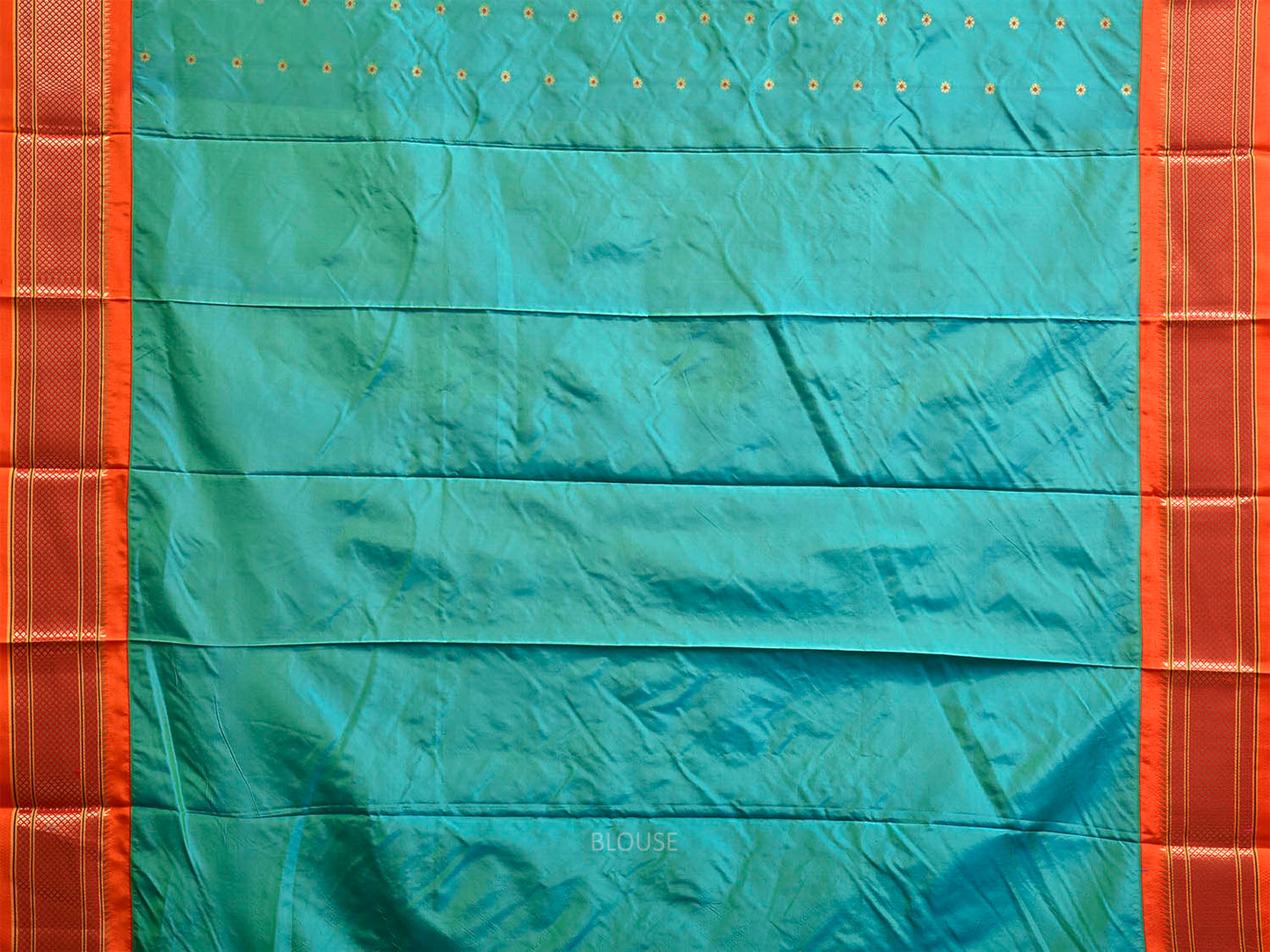 Turquoise and Orange Paithani Silk Saree with Peacocks Pallu Design p0500
