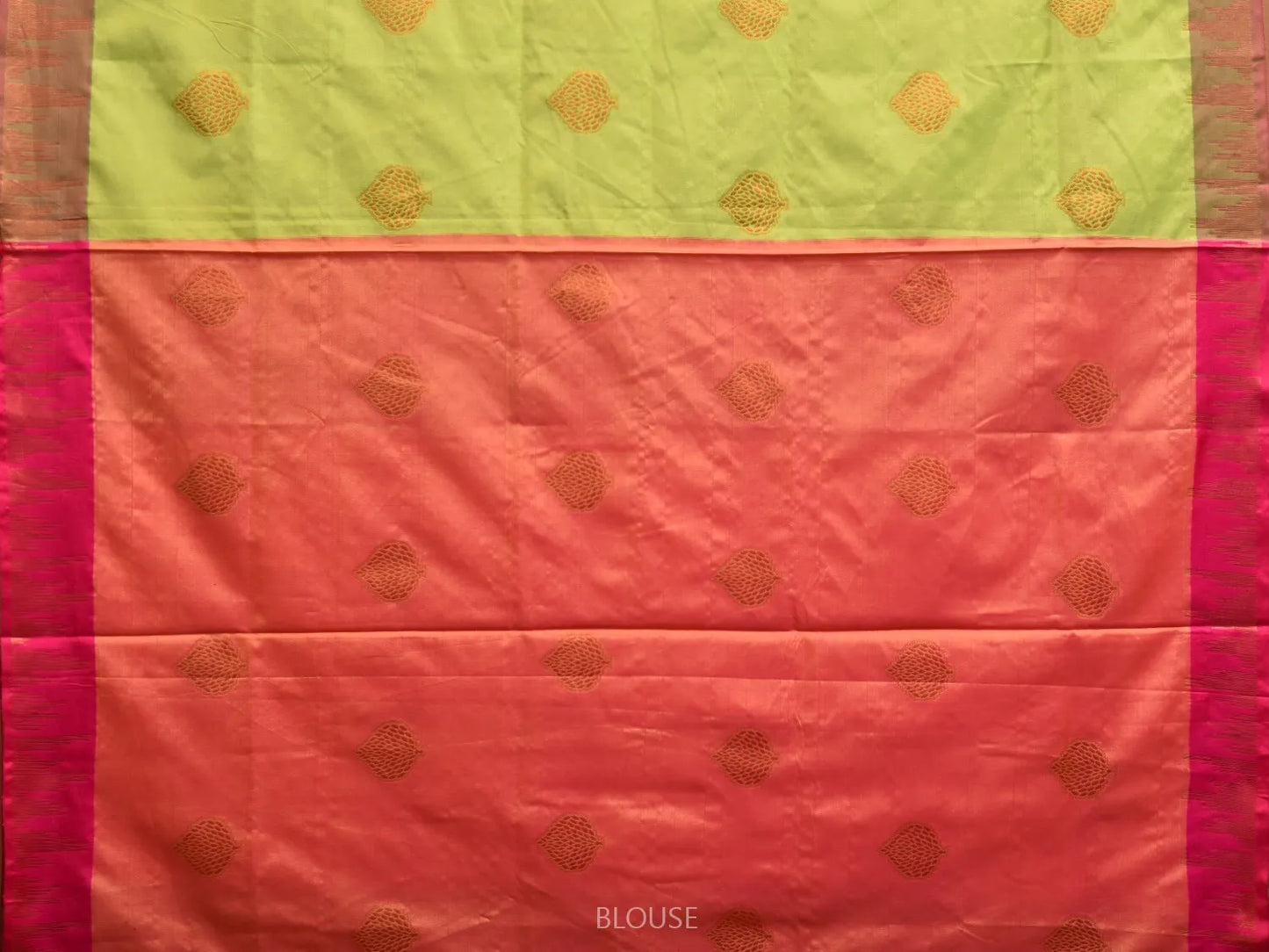 Parrot Green and Red Katan Silk Saree with Border and Body Butta Design b0083ds