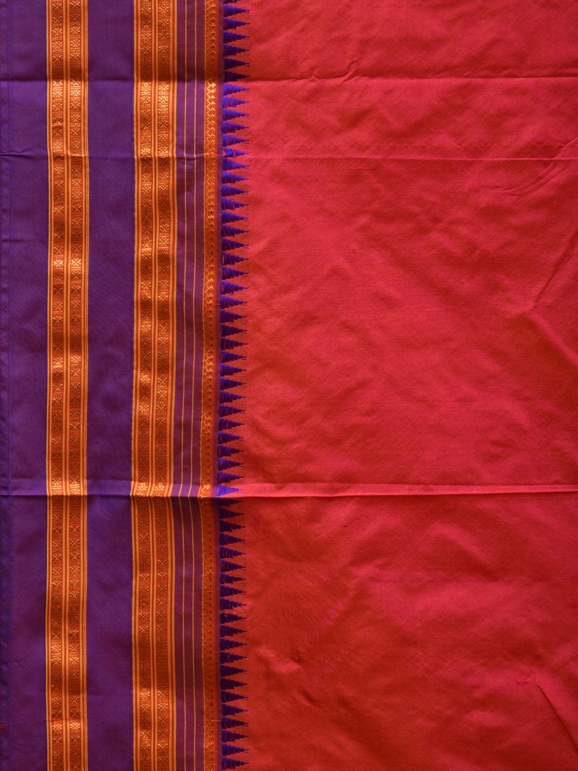 Peach and Blue Narayanpet Silk Handloom Plain Saree with Traditional Border Design No Blouse np0577