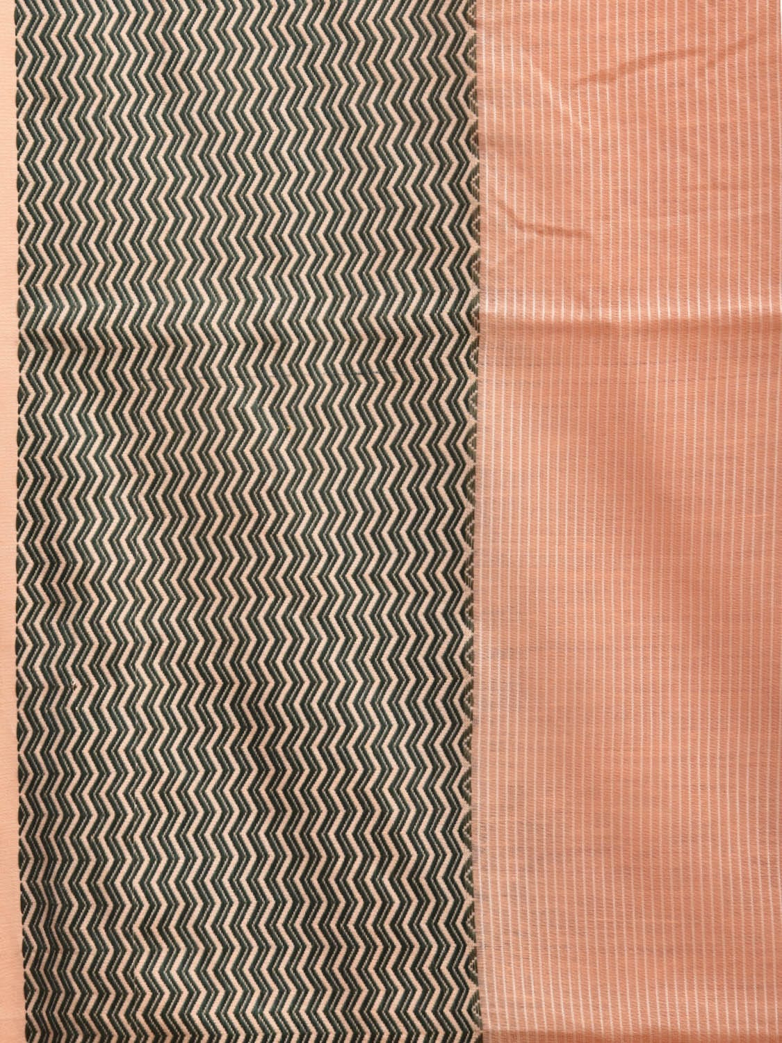 Peach and Dark Green Bamboo Cotton Saree with Strips Design No Blouse bc0378
