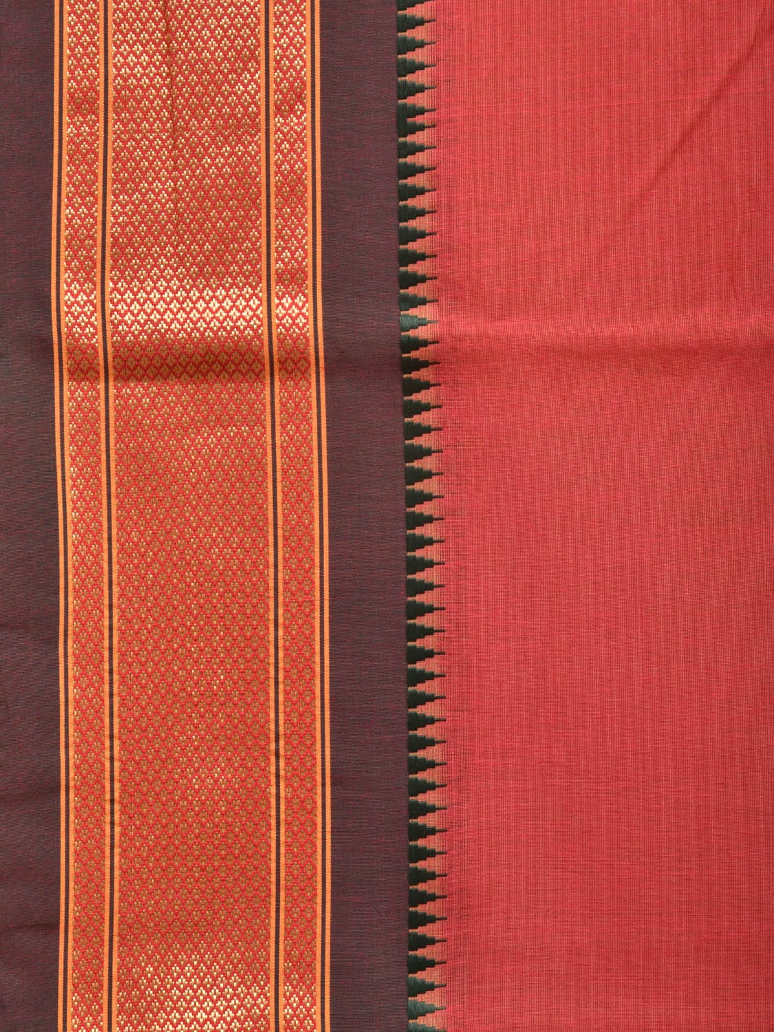 Peach and Green Bamboo Cotton Plain Saree with Strips Pallu Design No Blouse bc0255