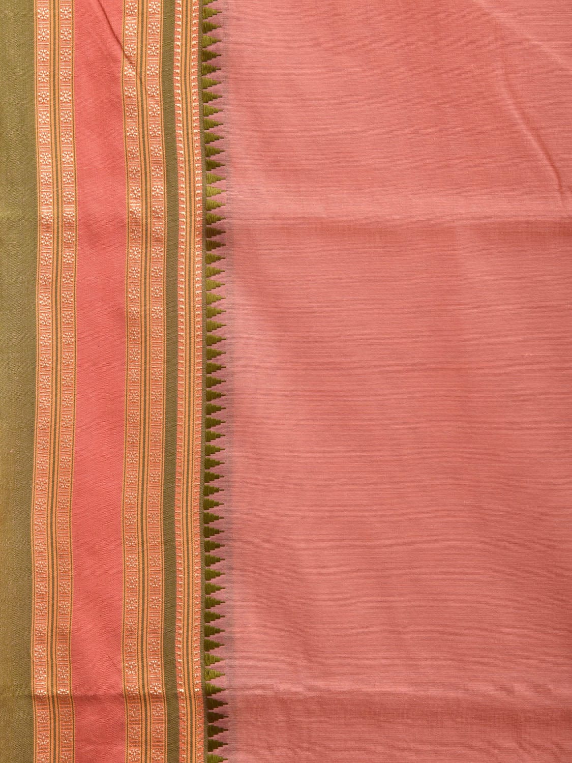 Peach and Green Bamboo Cotton Plain Saree with Strips Pallu Design No Blouse bc0356