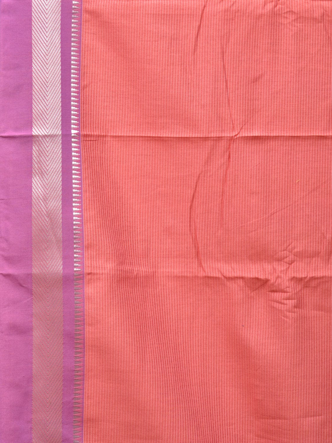 Peach and Lavender Bamboo Cotton Saree with Strips Design No Blouse bc0233