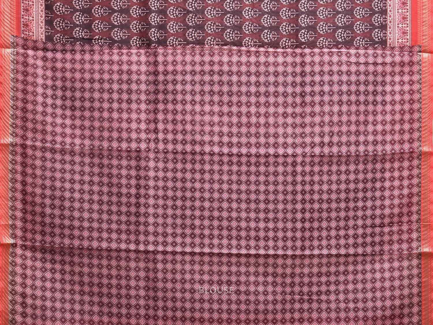 Peach and Maroon Bamboo Cotton Saree with All Over Digital Print Design bc0789