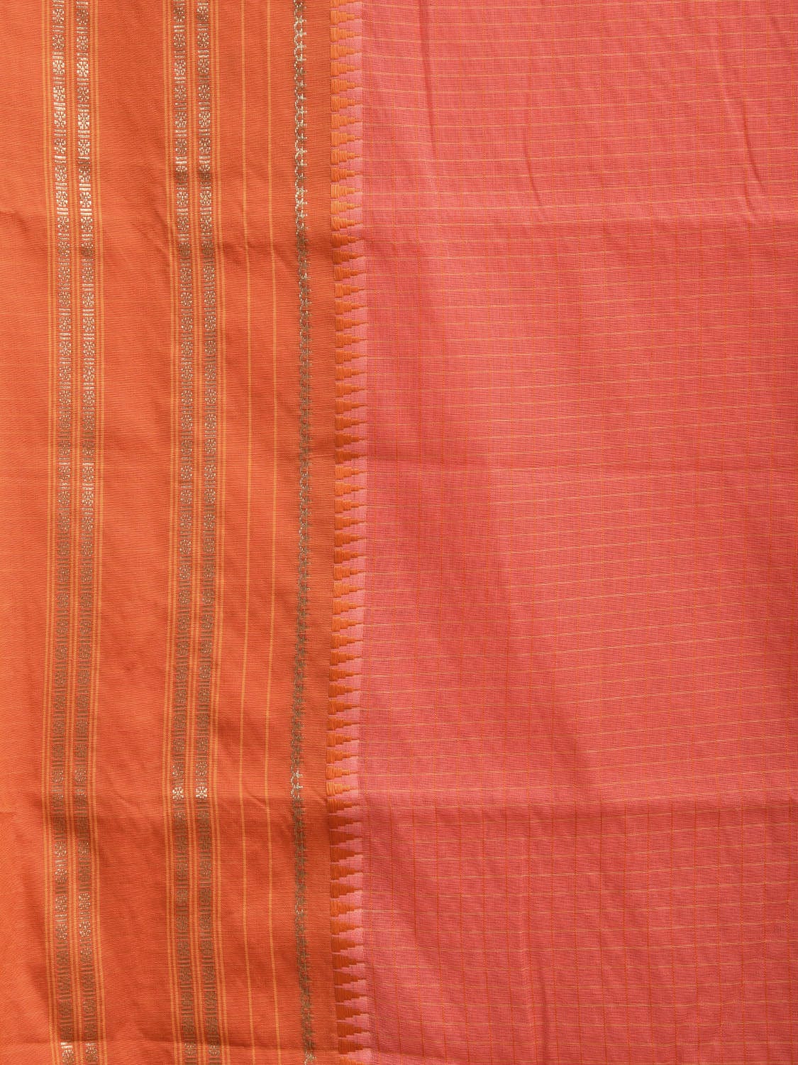 Peach and Orange Bamboo Cotton Viscose Silk Saree with Checks Design No Blouse bc0371