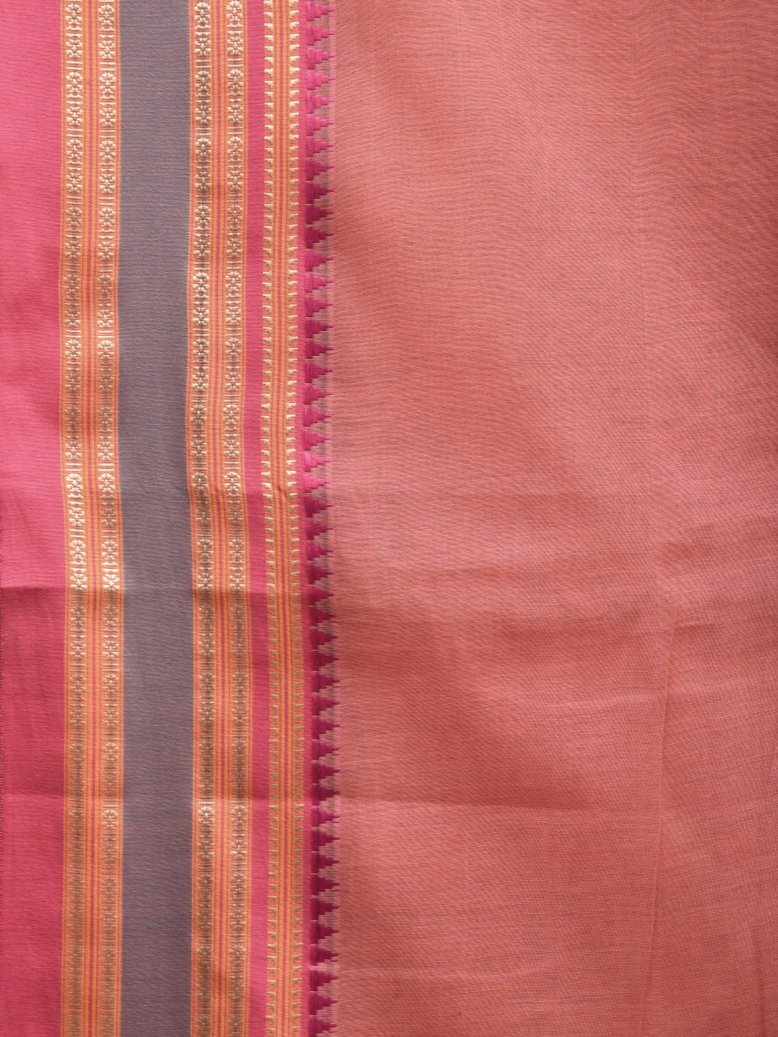 Peach and Pink Bamboo Cotton Plain Saree with Strips Pallu Design No Blouse bc0596