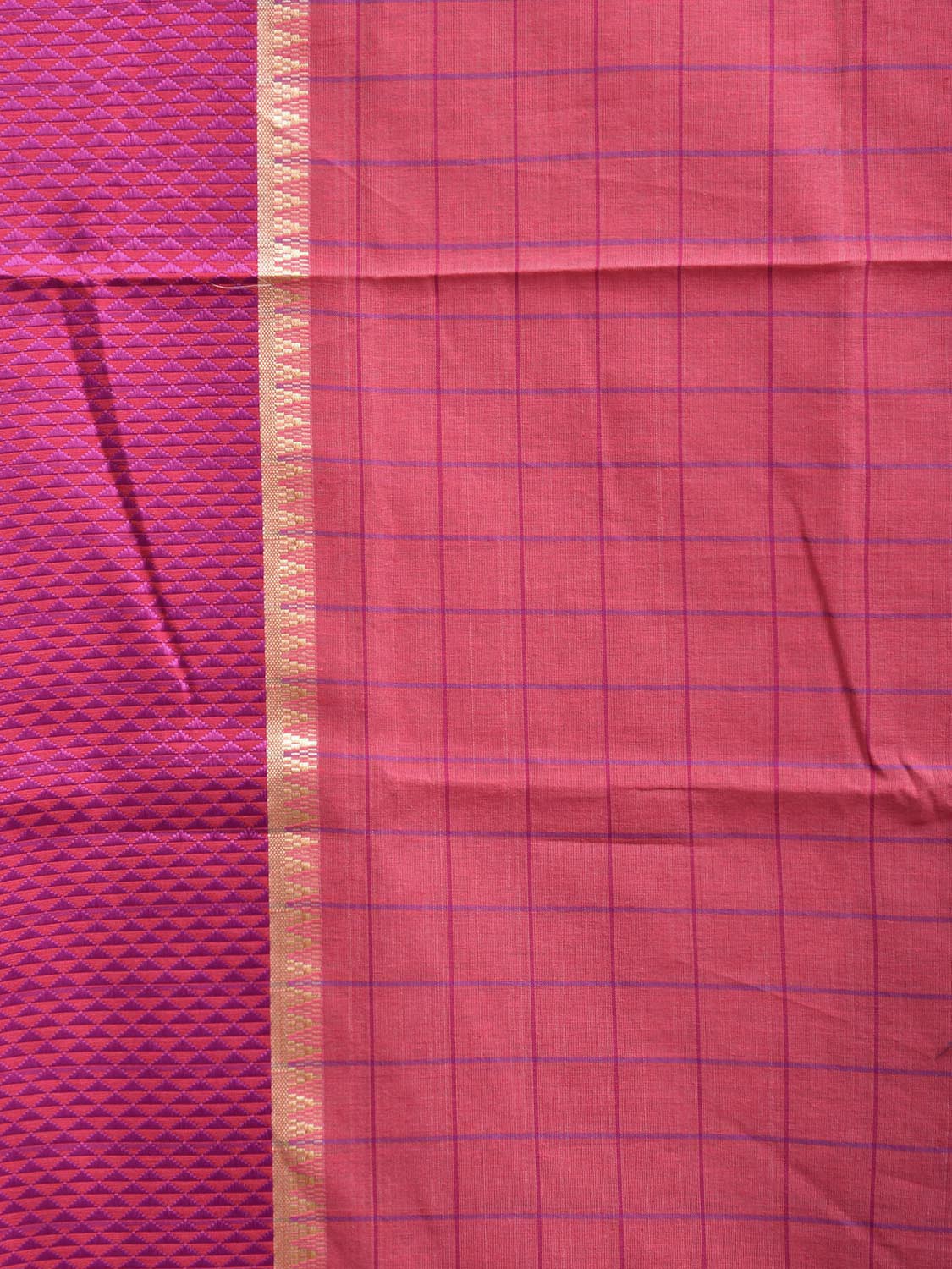 Peach and Pink Bamboo Cotton Saree with Big Checks Design No Blouse bc0674