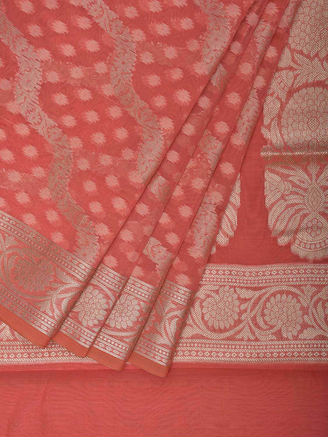 Peach Dhakai Jamdani Cotton Viscose Saree with Diagonal Design dj0036
