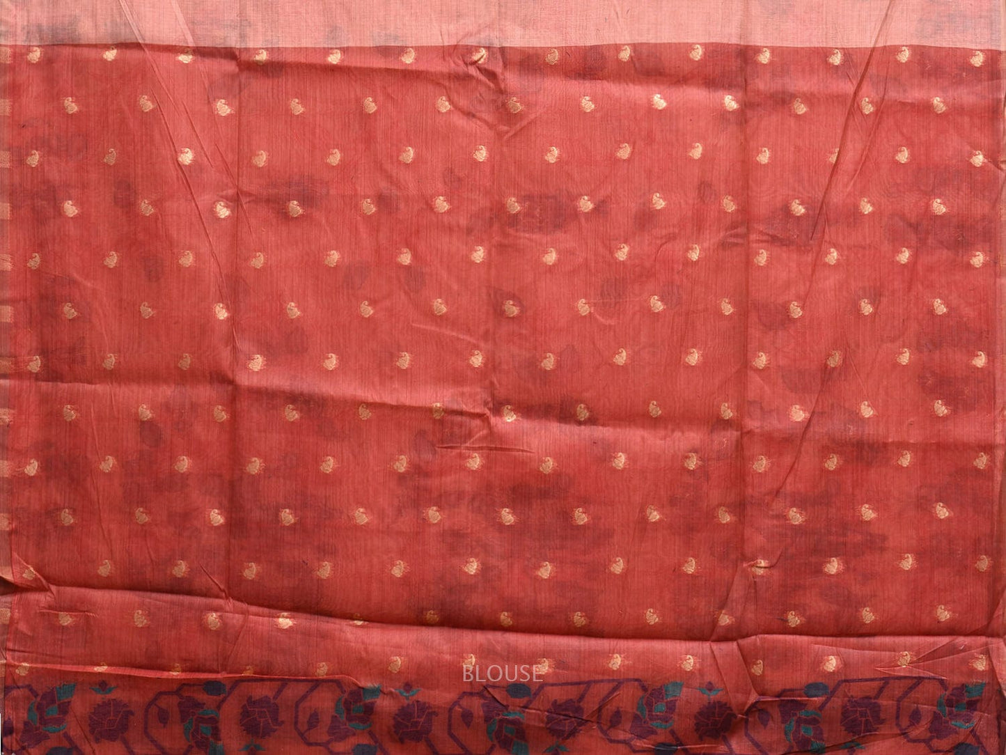 Peach Dhakai Jamdani Cotton Viscose Saree with Floral Plants Design dj0058