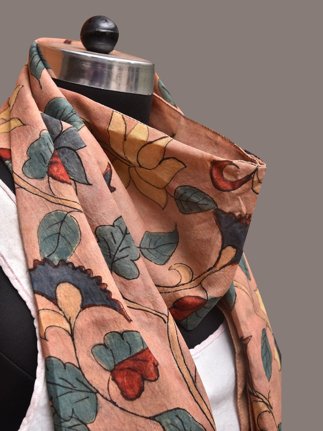 Peach Kalamkari Hand Painted Sico Stole with Floral Design ds3395