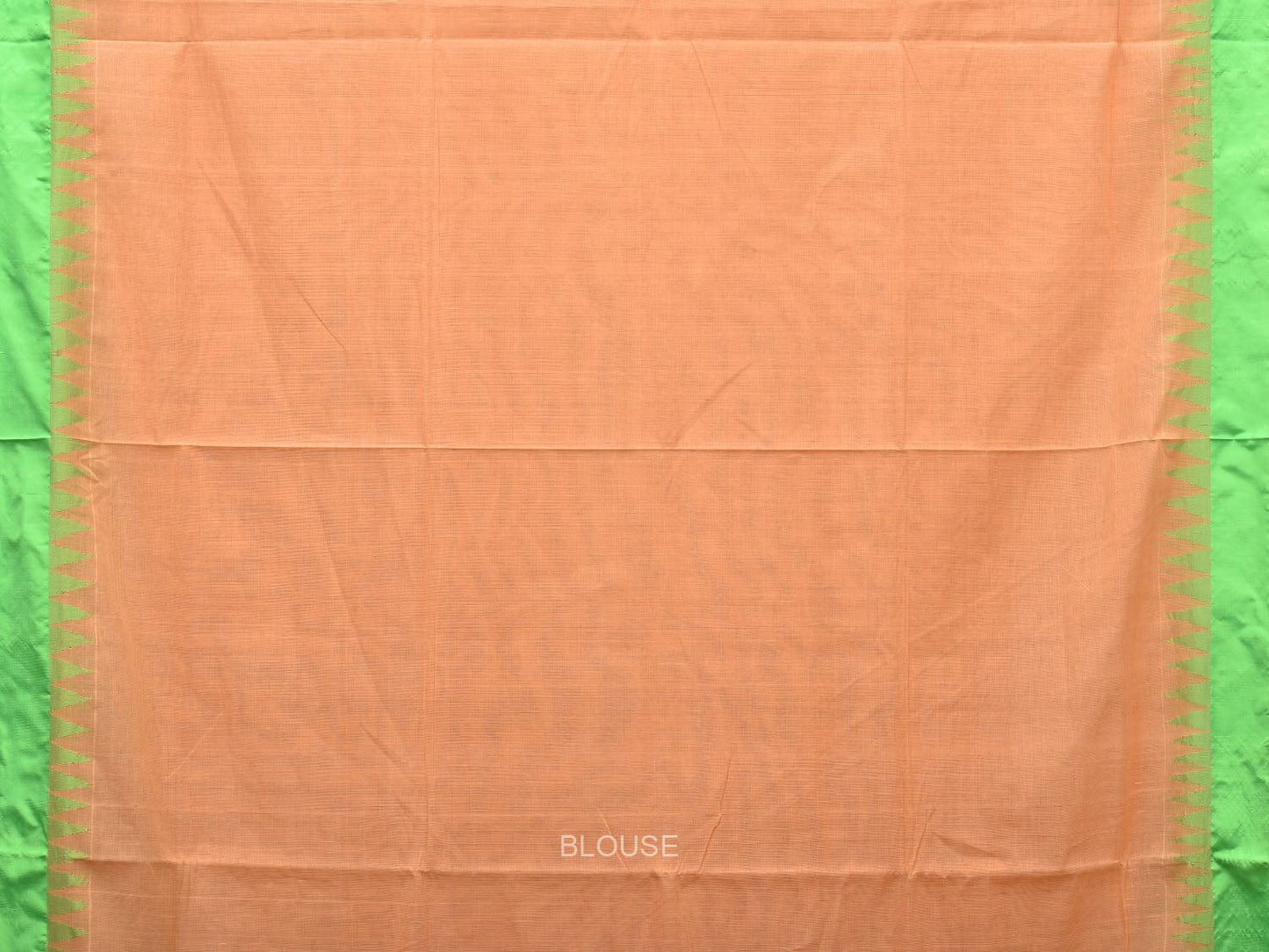 Peach Khadi Cotton Handloom Plain Saree with Temple Border Design kh0602