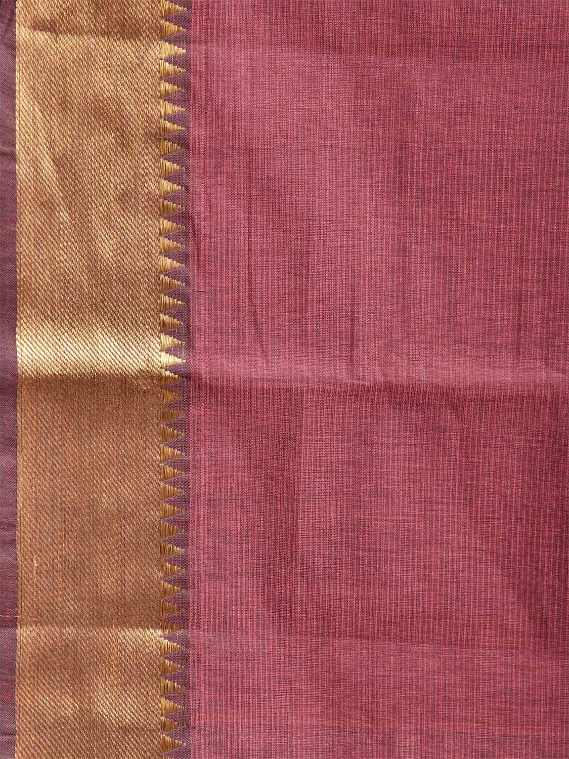 Peach Mangalgiri Cotton Handloom Saree with Strips and Small Temple Border Design No Blouse mn0103