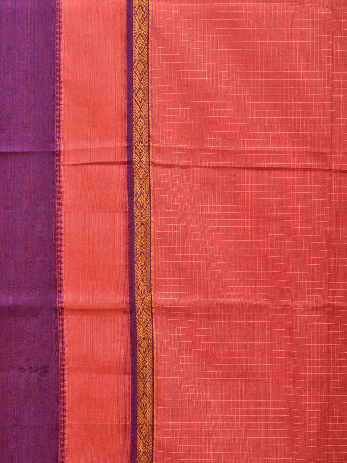 Peach Narayanpet Cotton Handloom Saree with Checks and Big Border Design No Blouse np0724