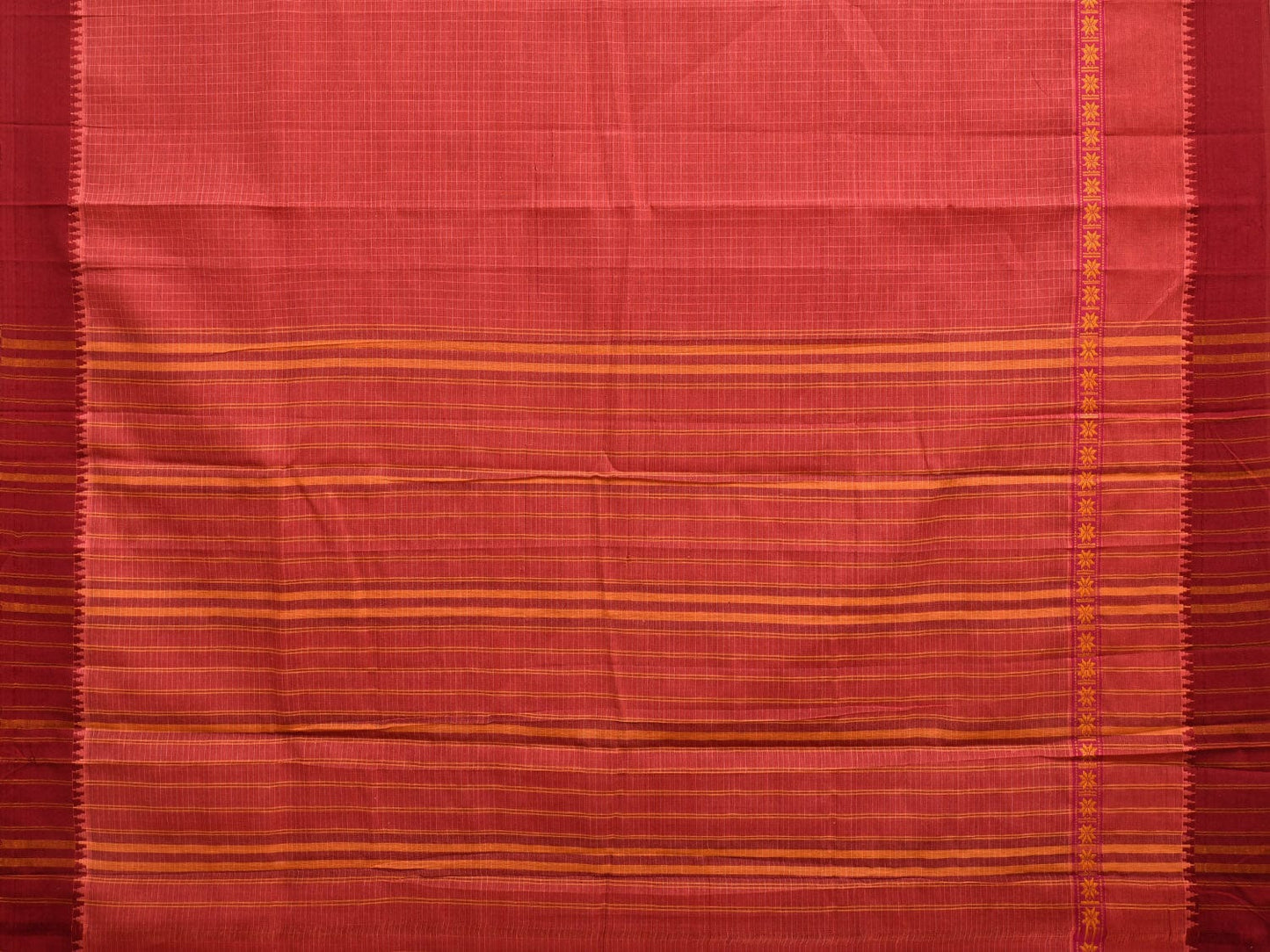 Peach Narayanpet Cotton Handloom Saree with One Side Big Border Design No Blouse np0874