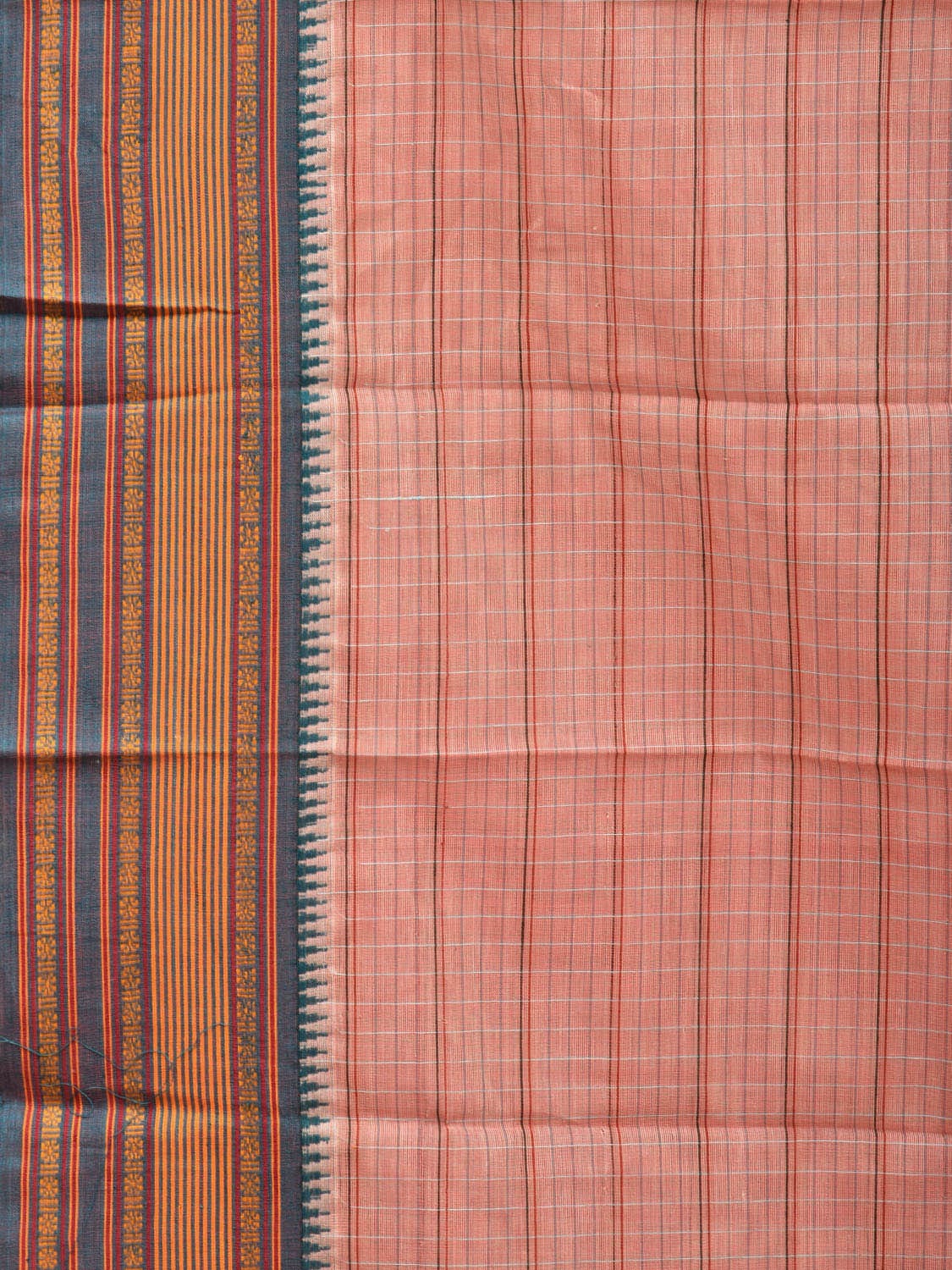 Peach Narayanpet Cotton Handloom Saree with Strips Design No Blouse np0697