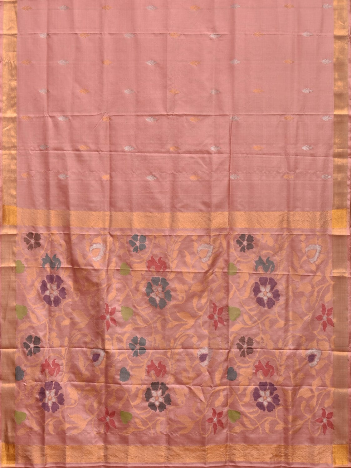 Peach Uppada Silk Handloom Saree with Floral Pallu Design u2213