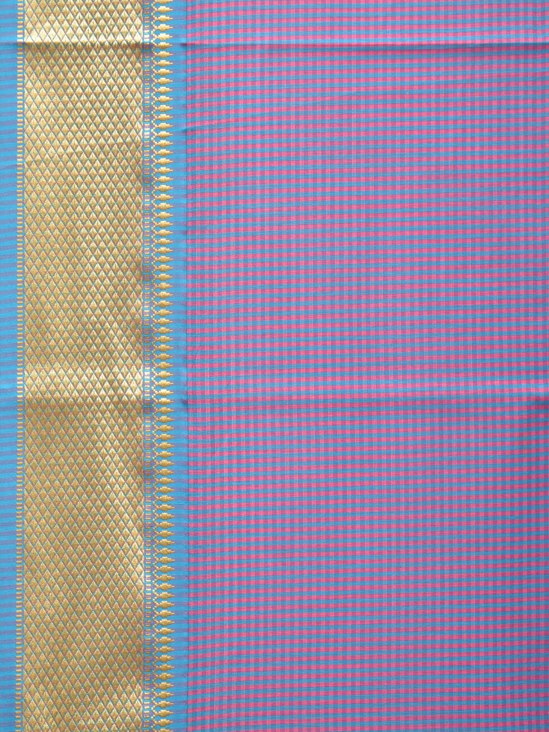 Pink and Blue Bamboo Cotton Saree with Small Checks Design No Blouse bc0244