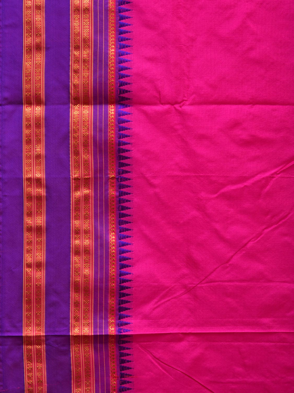 Pink and Blue Narayanpet Silk Handloom Plain Saree with Traditional Border Design No Blouse np0573