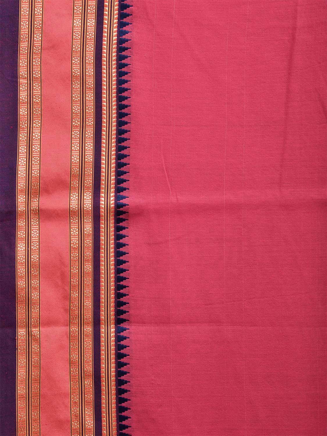 Pink and Dark Blue Bamboo Cotton Plain Saree with Strips Pallu Design No Blouse bc0623