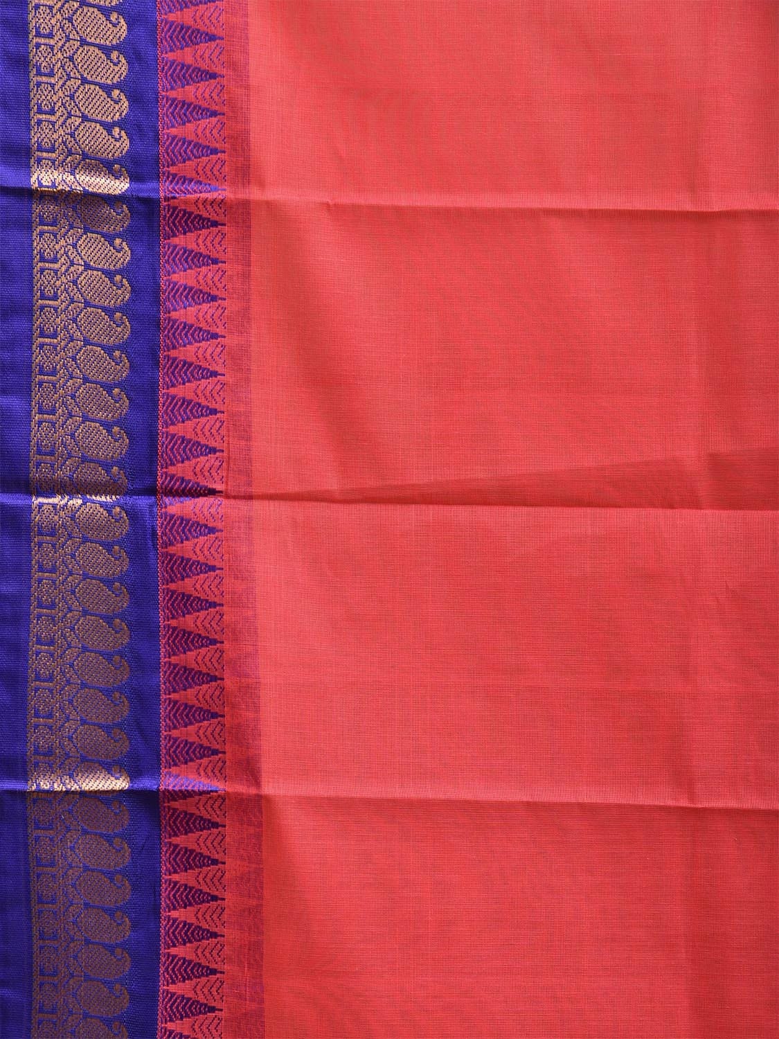 Pink and Dark Blue Gadwal Cotton Plain Saree with Strips and Contrast Pallu Design No Blouse g0463
