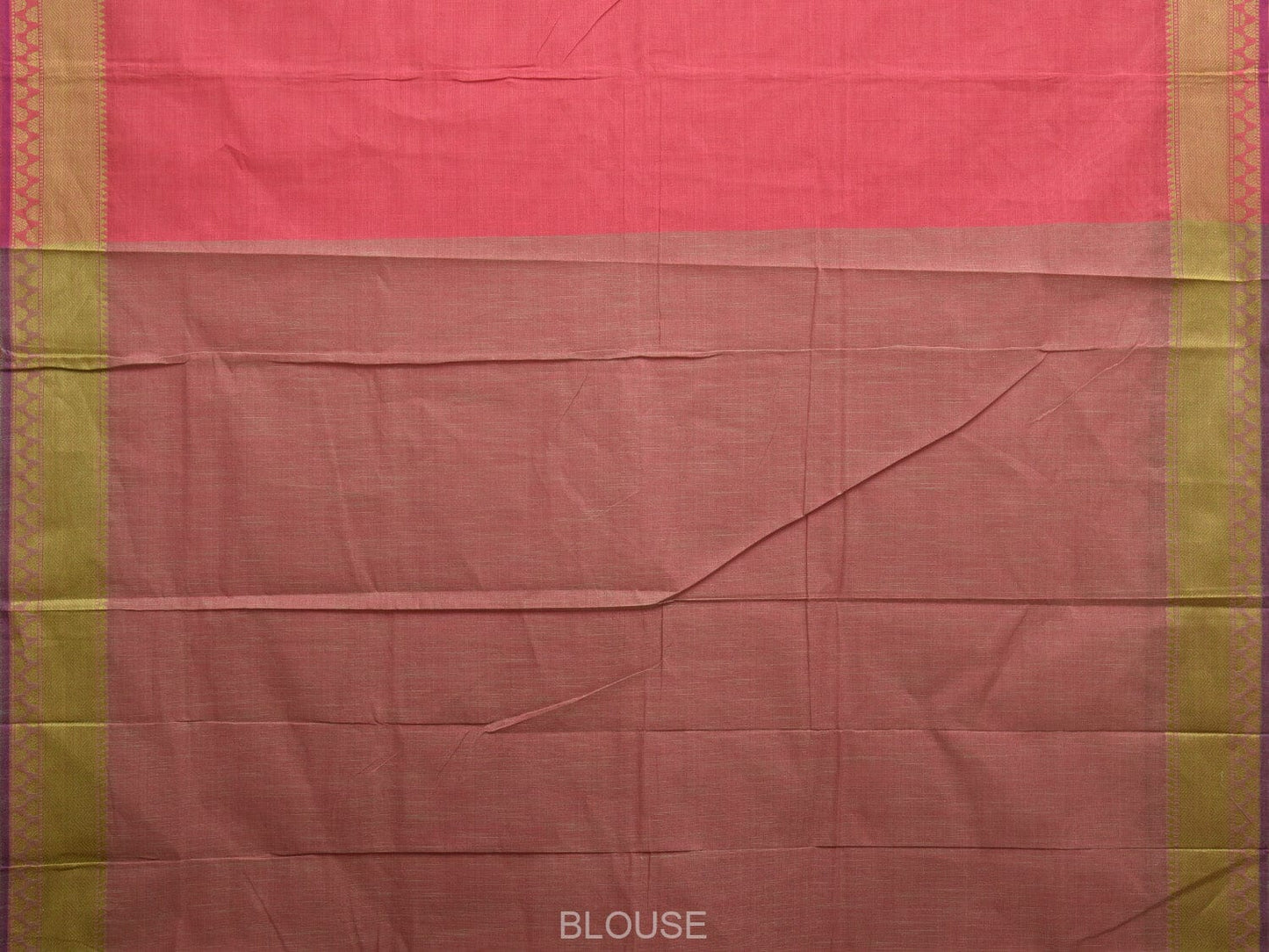 Pink and Green Kanchipuram Cotton Handloom Plain Saree with Strips Pallu Design k0553