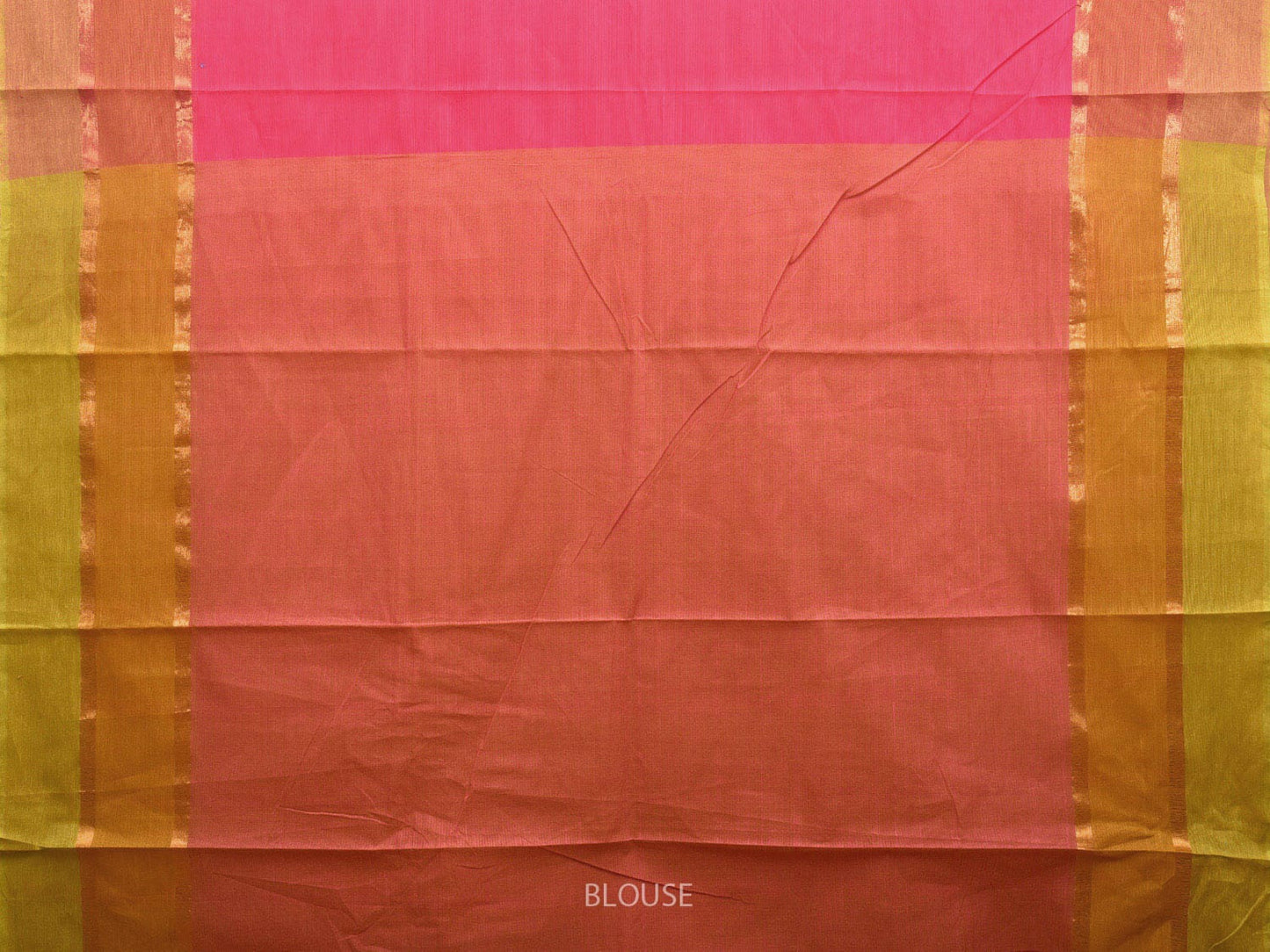 Pink and Mustard Kanchipuram Cotton Plain Saree with Strips Pallu Design k0614