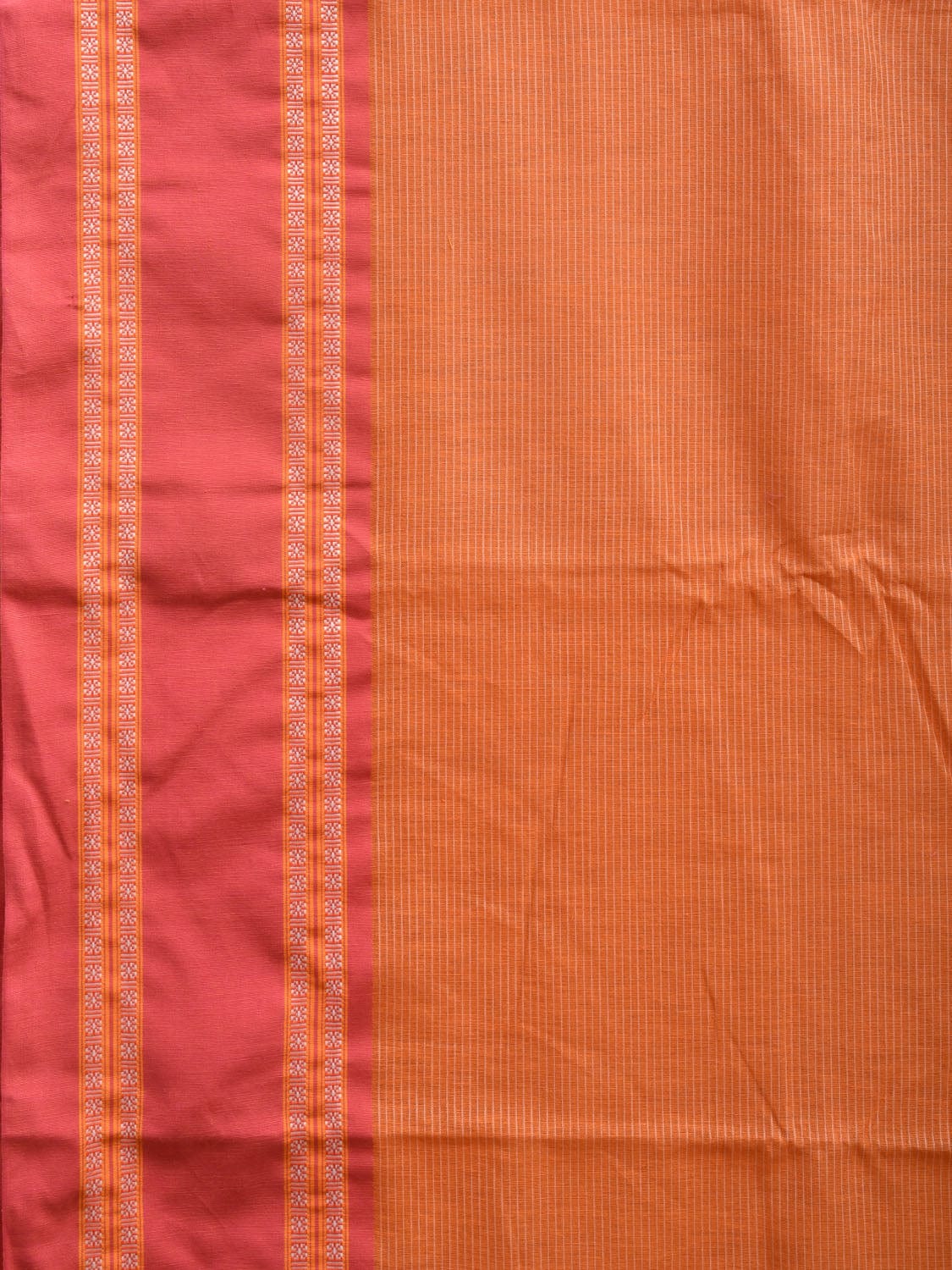 Pink and Orange Bamboo Cotton Saree with Strips Design No Blouse bc0339