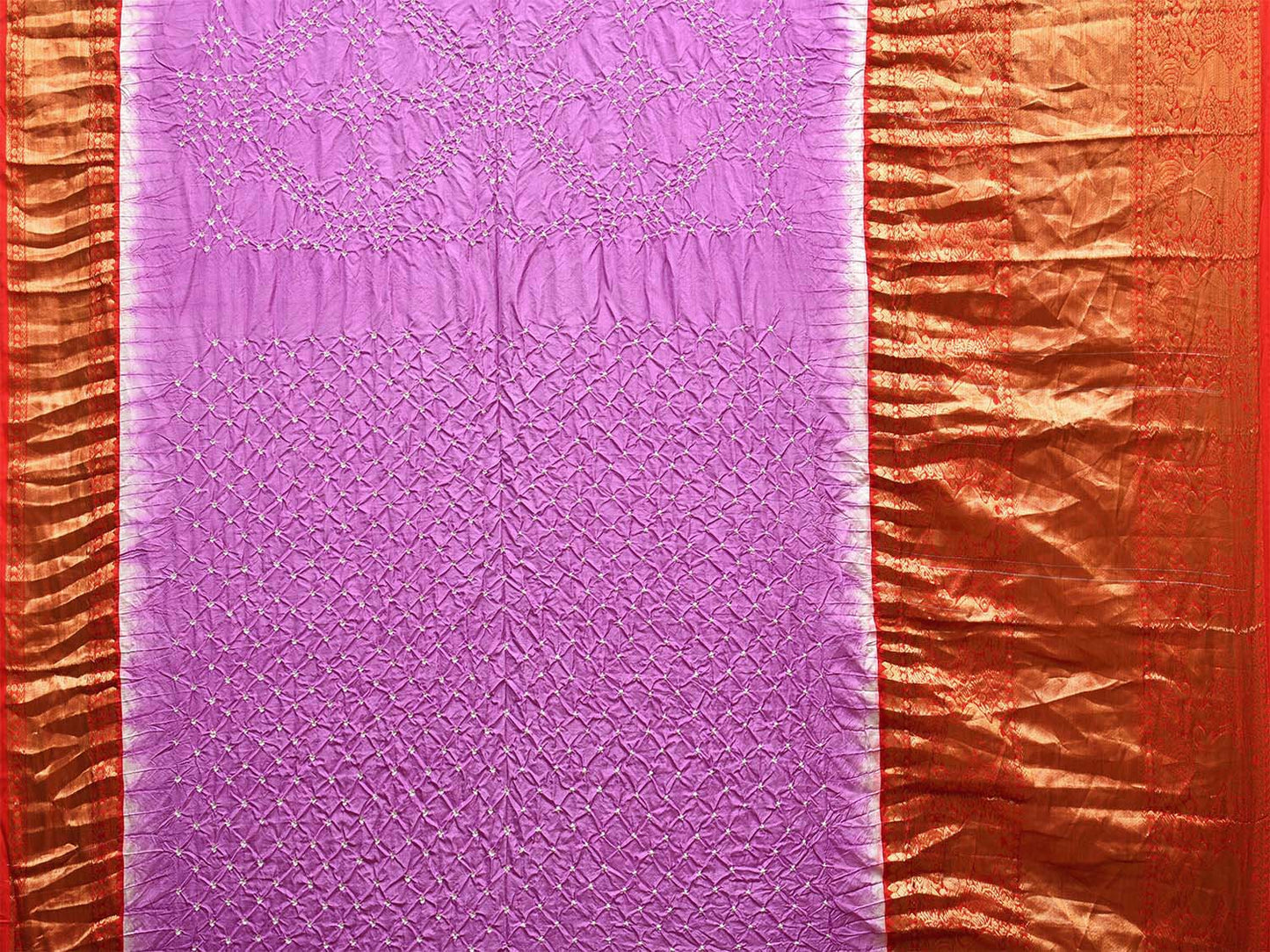 Pink and Red Bandhani Kanchipuram Silk Handloom Saree with Big Border and Pallu Design bn0501
