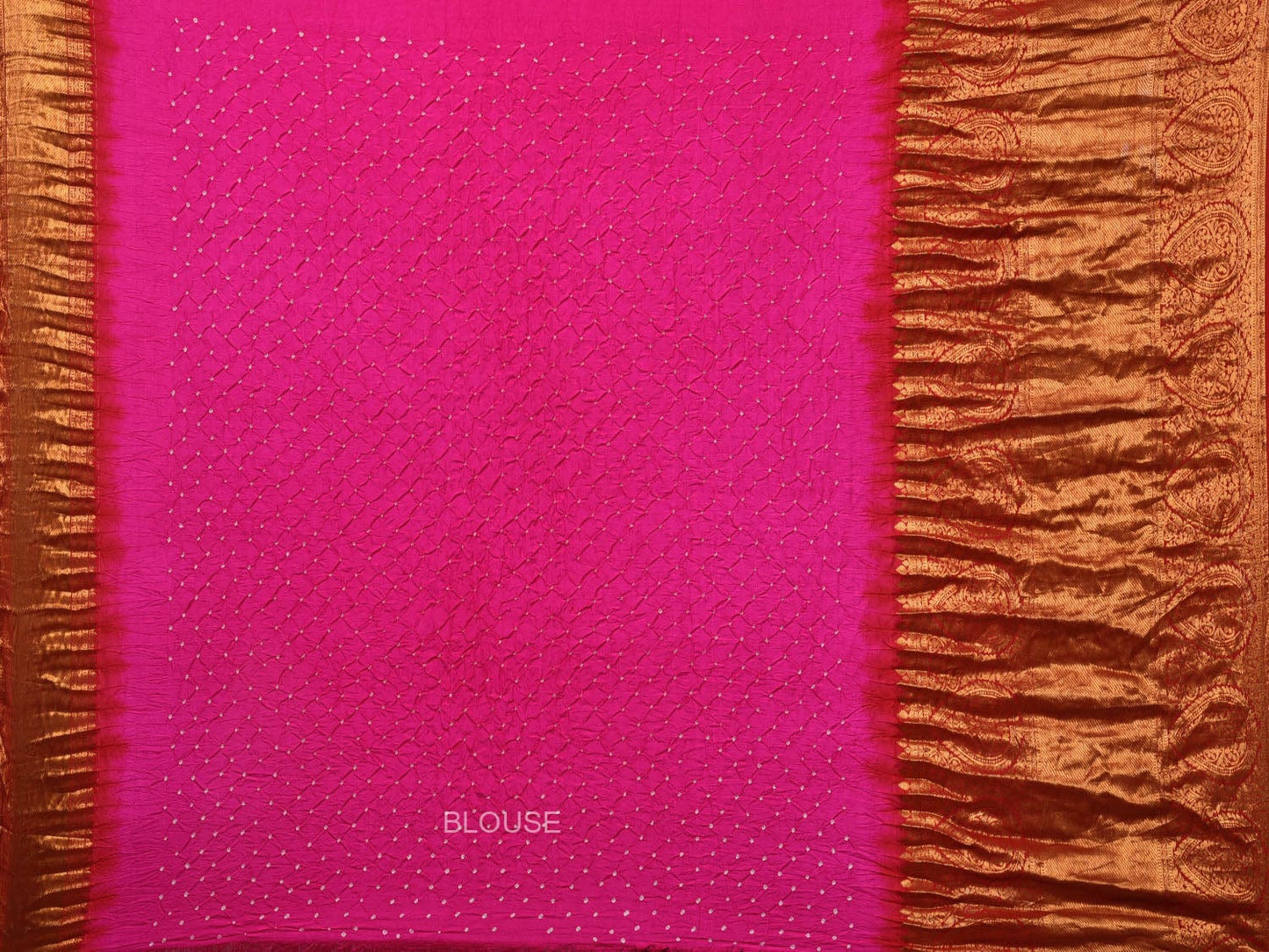 Pink and Red Bandhani Kanchipuram Silk Handloom Saree with Border Design bn0442