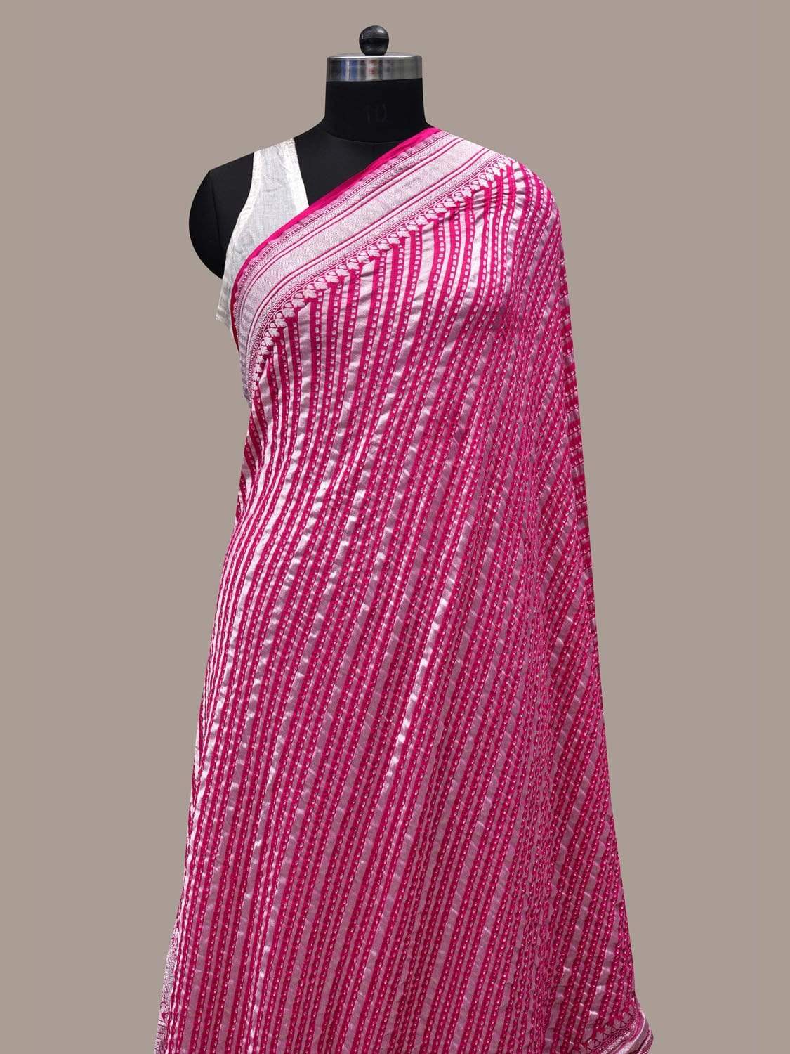 Pink Bandhani Banaras Georgette Dupatta with Diagonal Strips Design ds2449