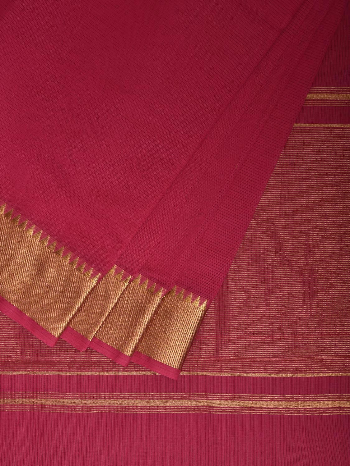Pink Mangalgiri Cotton Handloom Saree with Strips and Small Temple Border Design No Blouse mn0107