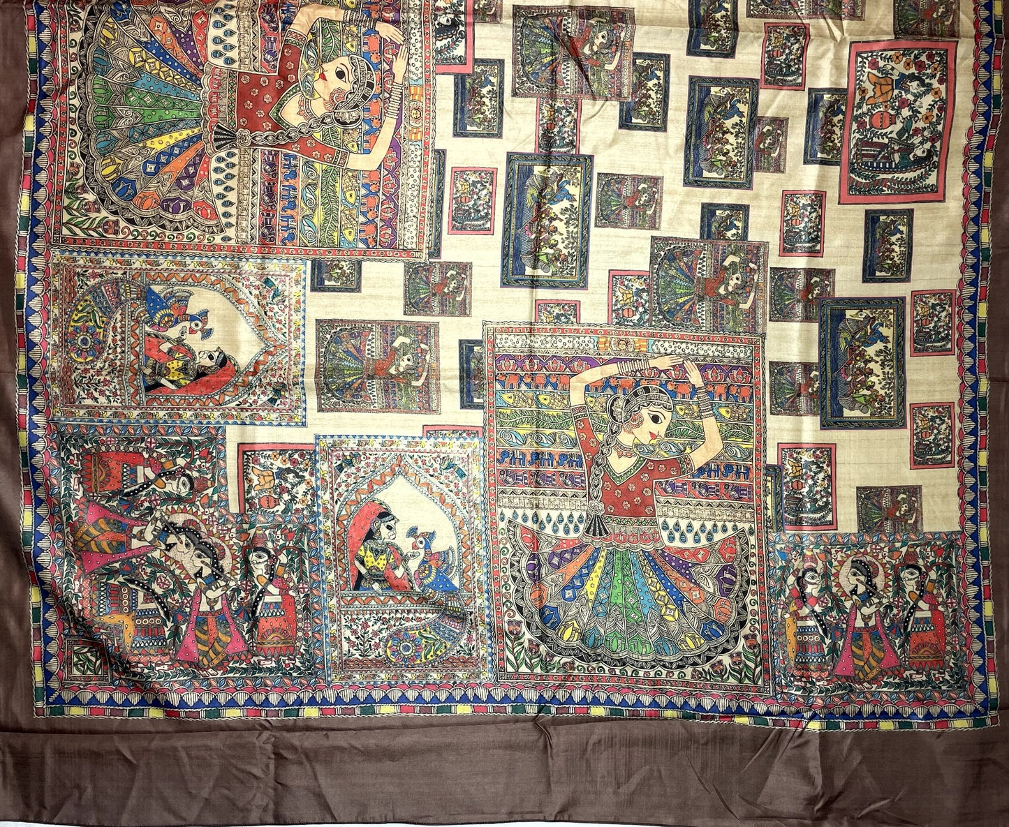 Brown Madhubani Digital Printed Saree with Figures Design pr0063ap