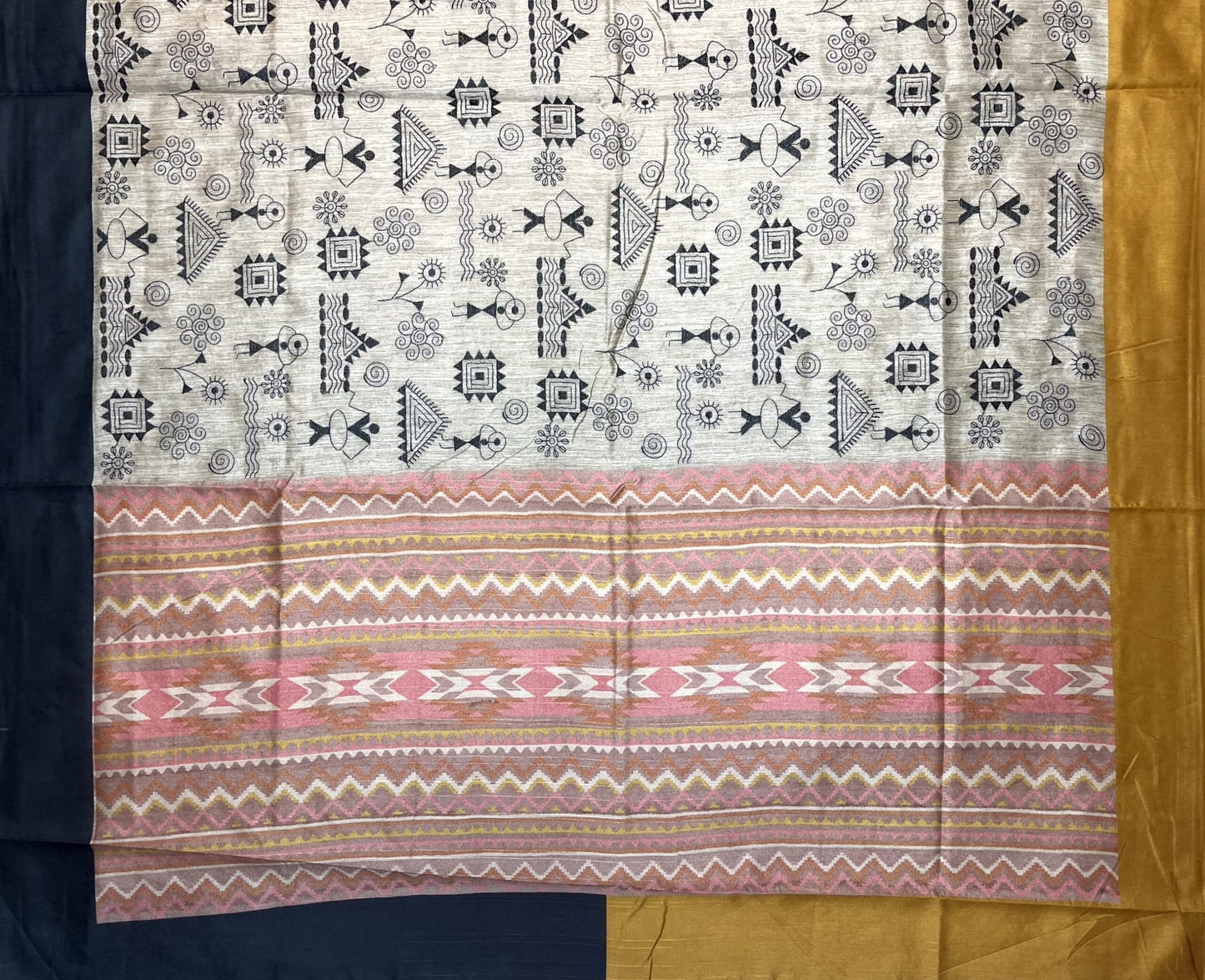 Tribal Thread Embroidery Work with Ganga Jamuna Border and Digital Printed Pallu Design pr0070ap