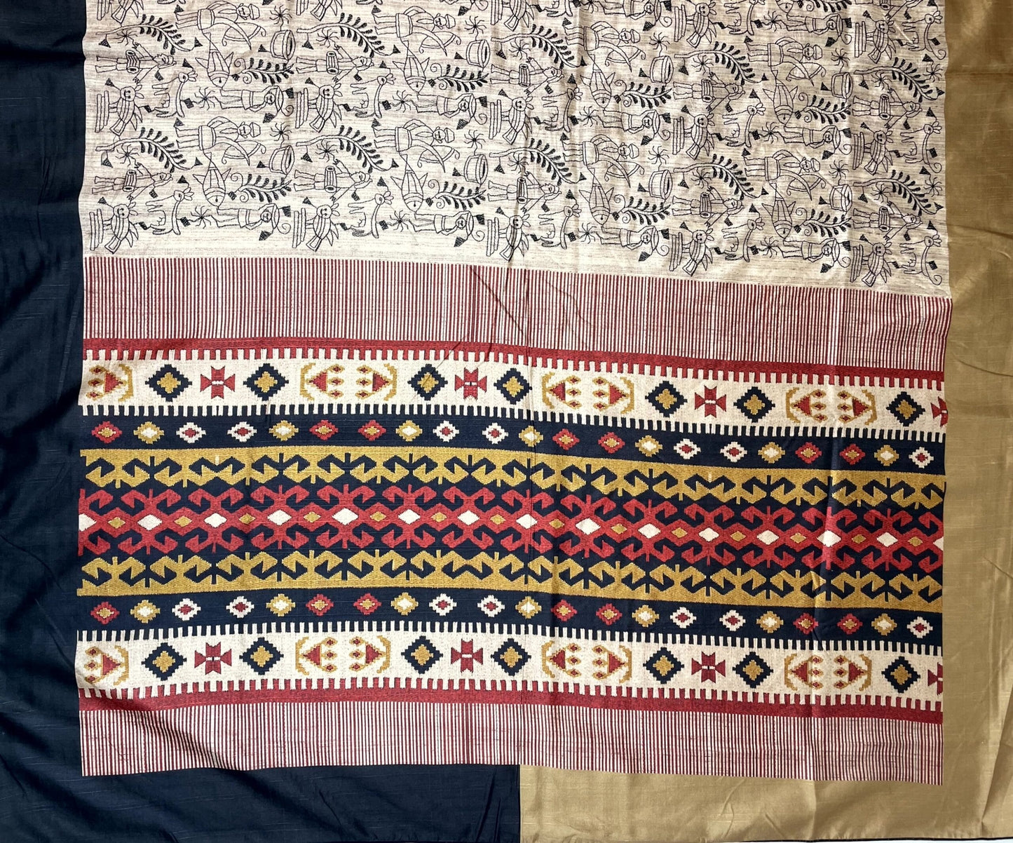 Tribal Thread Embroidery Work with Ganga Jamuna Border and Digital Printed Pallu Design pr0072ap