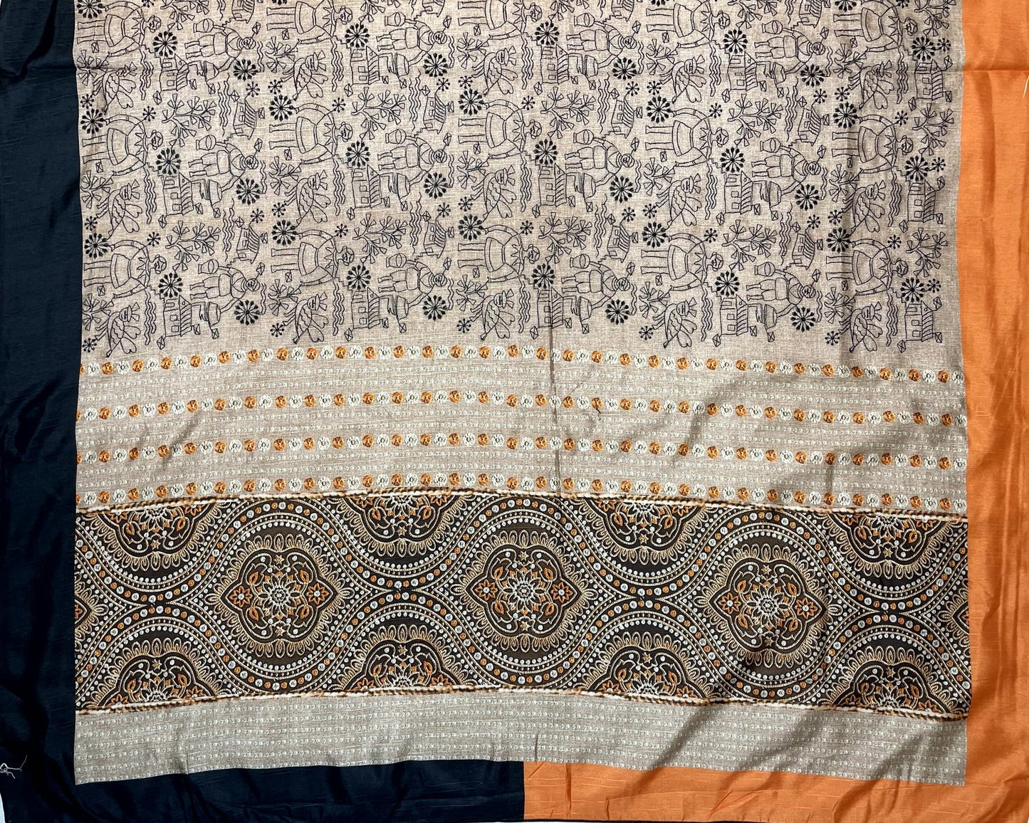 Tribal Thread Embroidery Work with Ganga Jamuna Border and Digital Printed Pallu Design pr0075ap