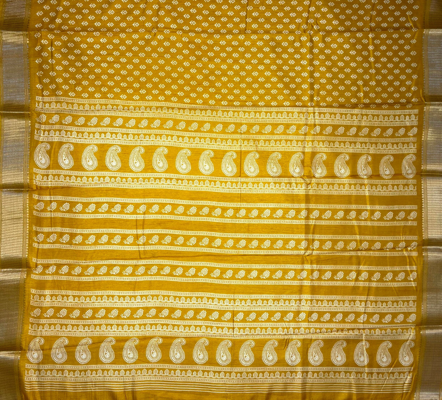 Mustard Yellow Viscose Silk Khadi Print Zari Border with Body and Pallow Design pr0098ds
