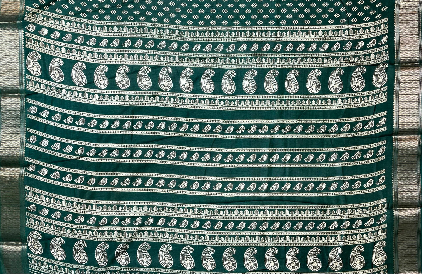 Sea Green Viscose Silk Khadi Print Zari Border with Body and Pallow Design pr0100ds