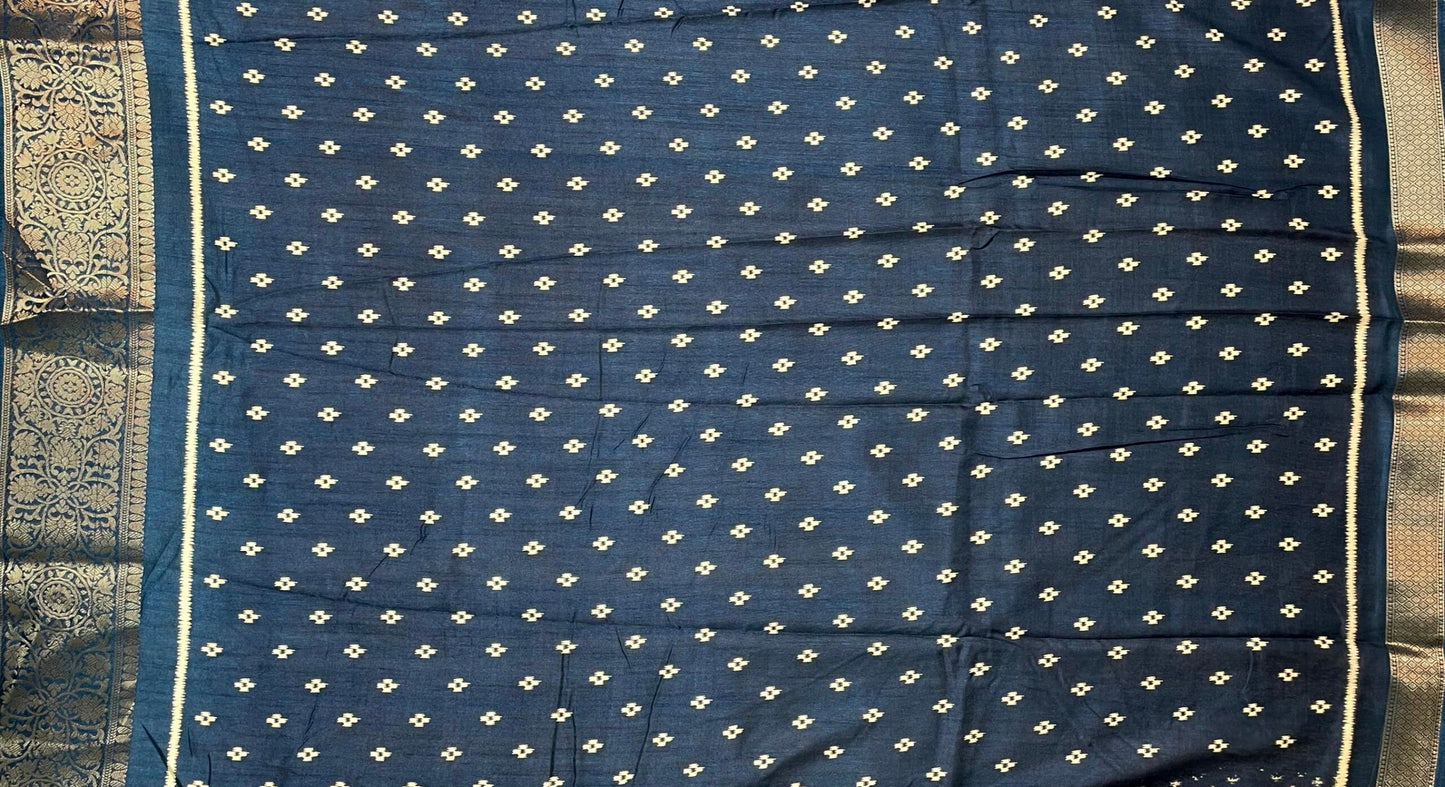 Blue Viscose Silk Digital Print Zari Border with Body and Pallu Ikat Design pr0104ds