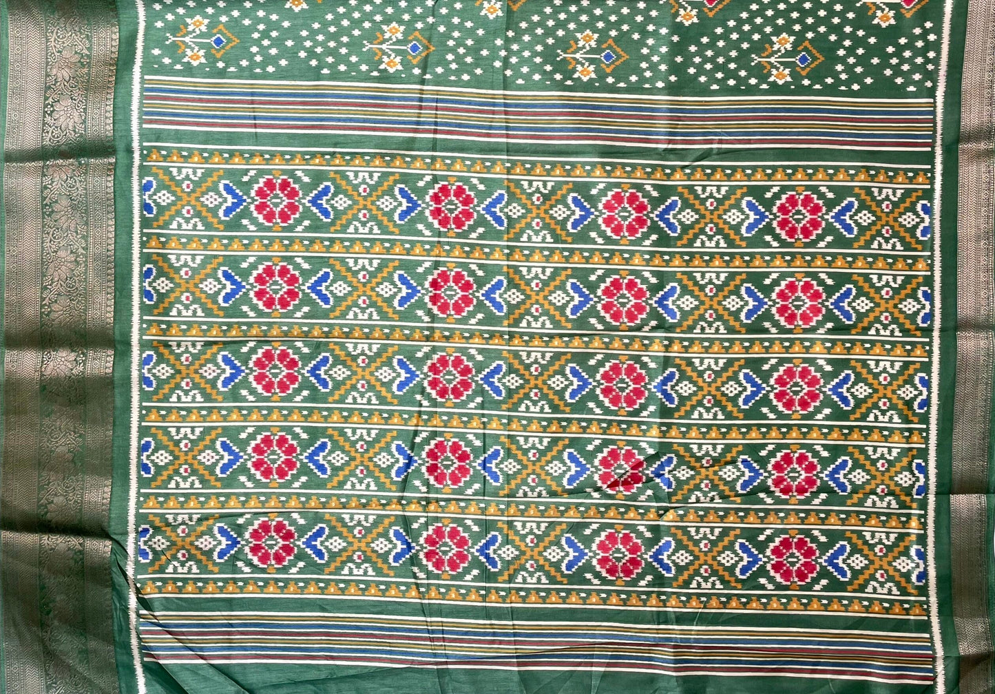 Sea Green Viscose Silk Digital Print Zari Border with Body and Pallu Ikat Design pr0106ds