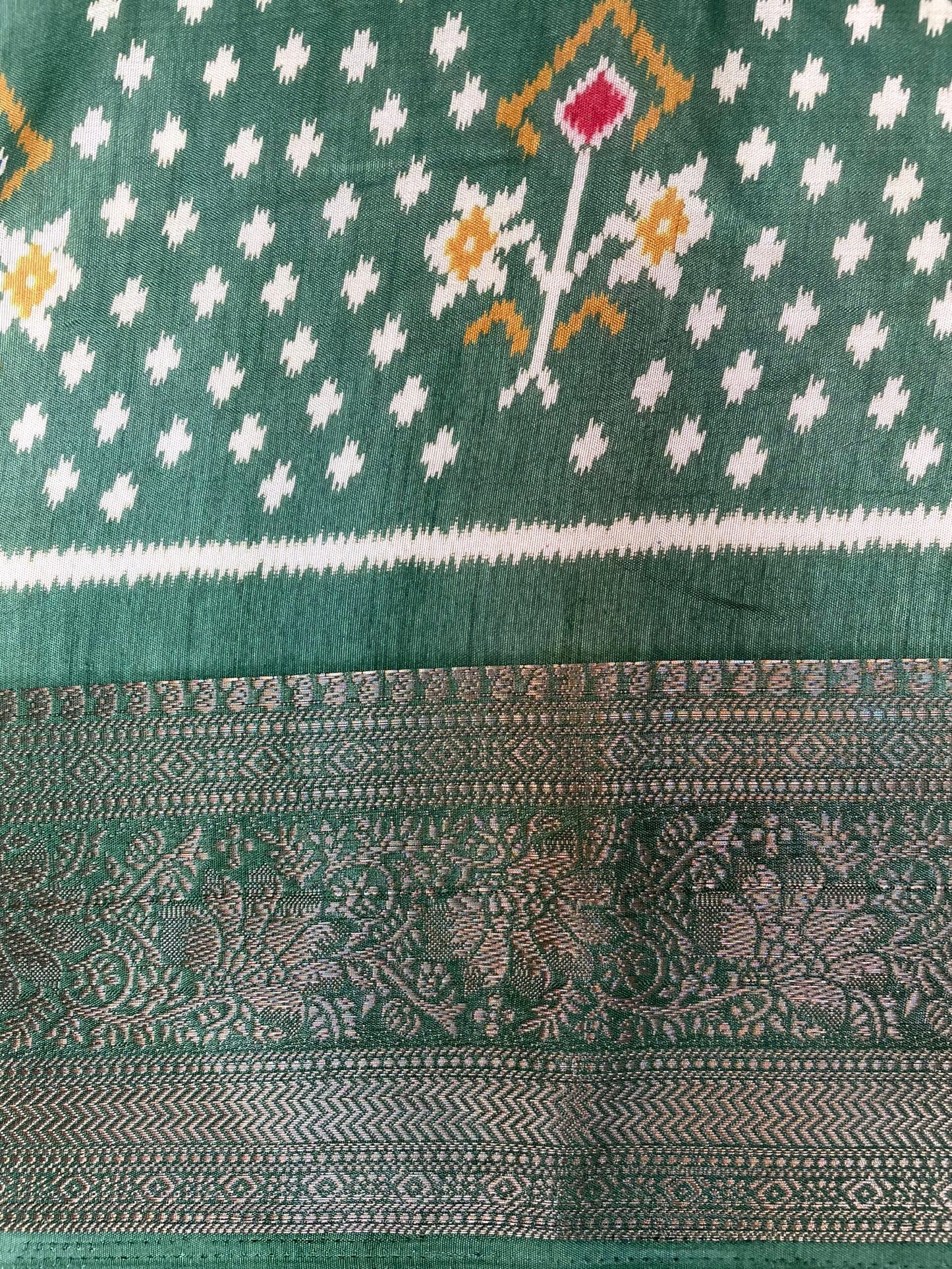 Sea Green Viscose Silk Digital Print Zari Border with Body and Pallu Ikat Design pr0106ds