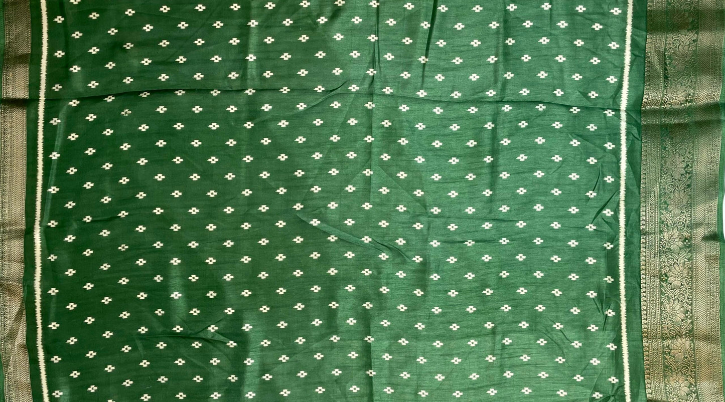 Sea Green Viscose Silk Digital Print Zari Border with Body and Pallu Ikat Design pr0106ds