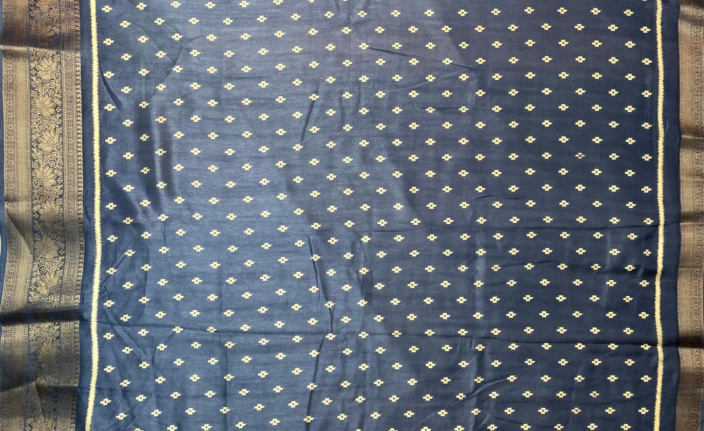 Slate Blue Viscose Silk Digital Print Zari Border with Body and Pallu Ikat Design pr0107ds