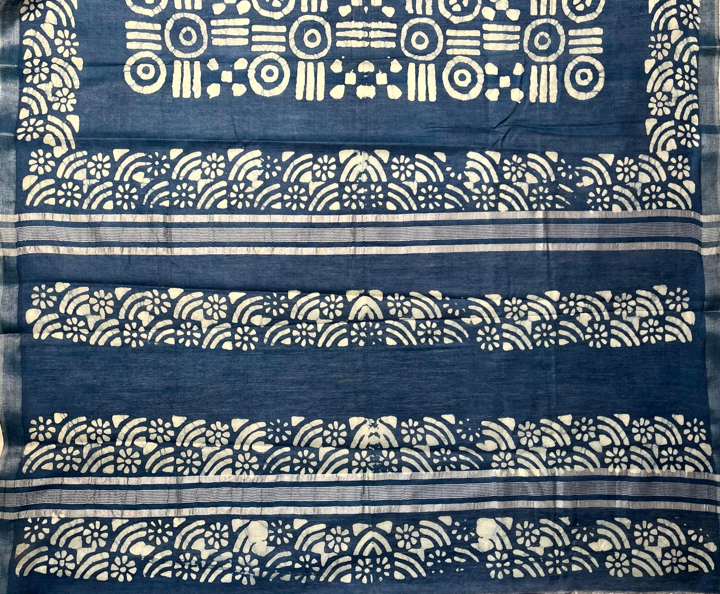 Slate Blue Batik Printed Zari Border with Body and Pallu Design pr0121ds