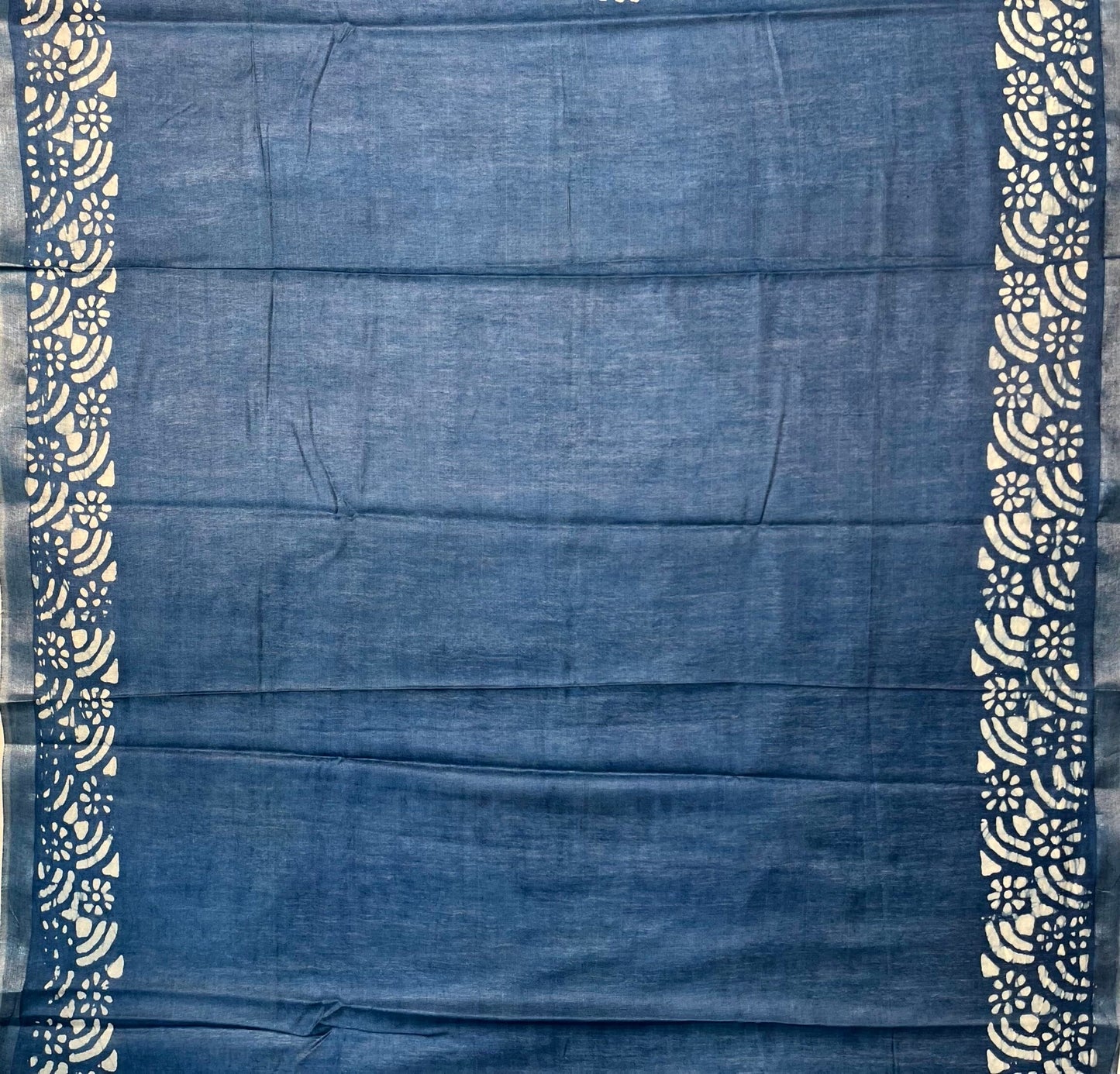 Slate Blue Batik Printed Zari Border with Body and Pallu Design pr0121ds