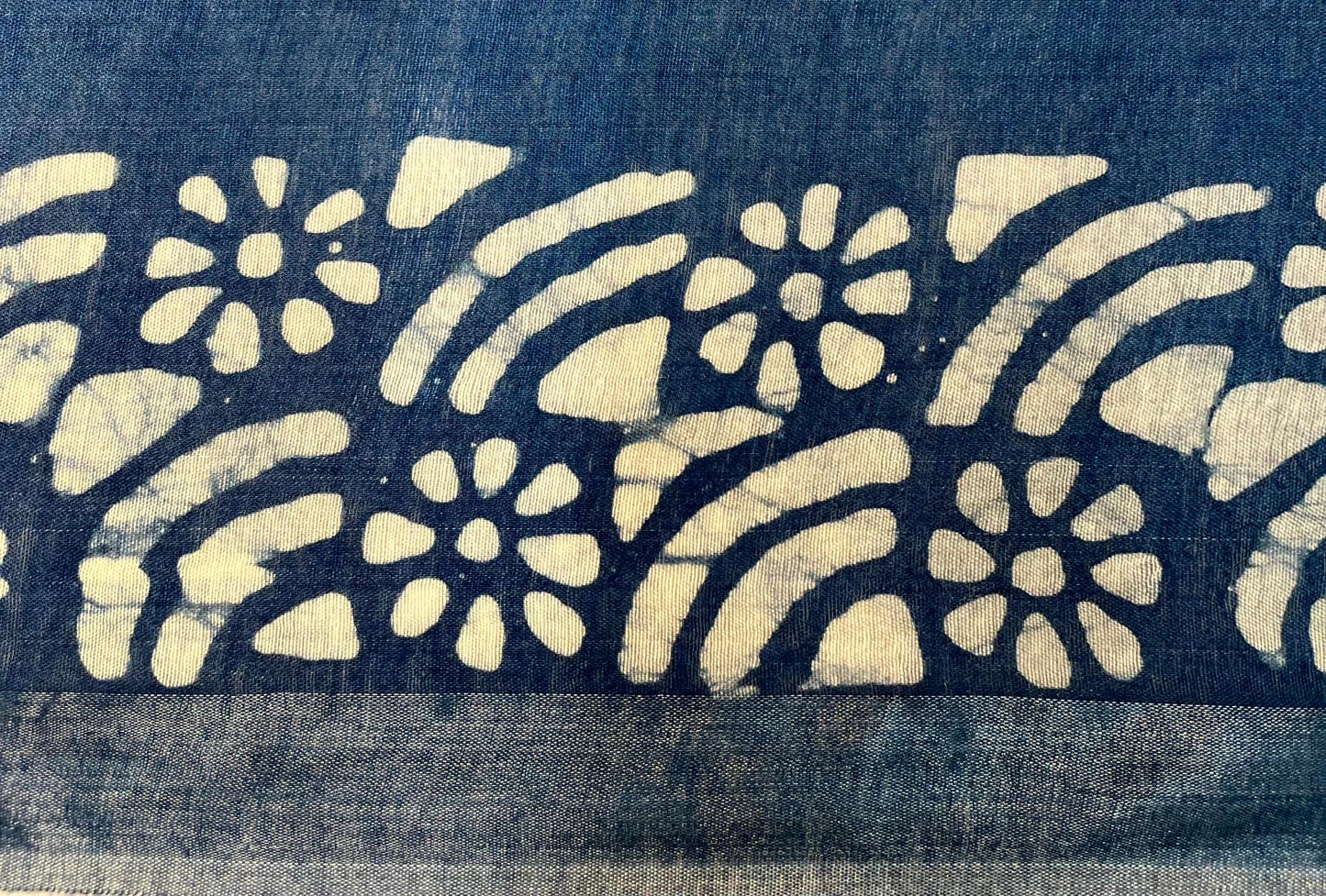 Slate Blue Batik Printed Zari Border with Body and Pallu Design pr0121ds