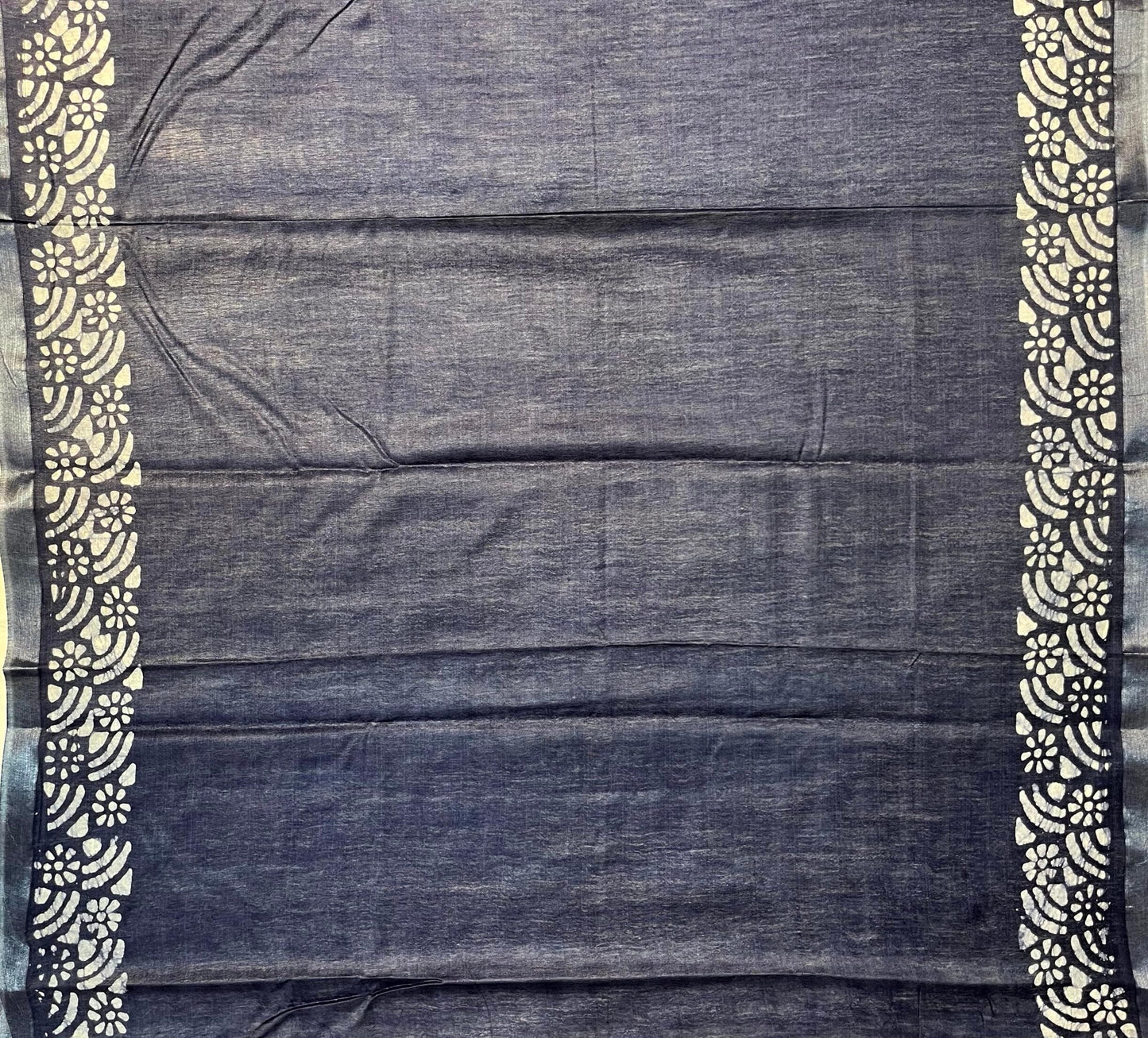 Blue Batik Printed Zari Border with Body and Pallu Design pr0124ds