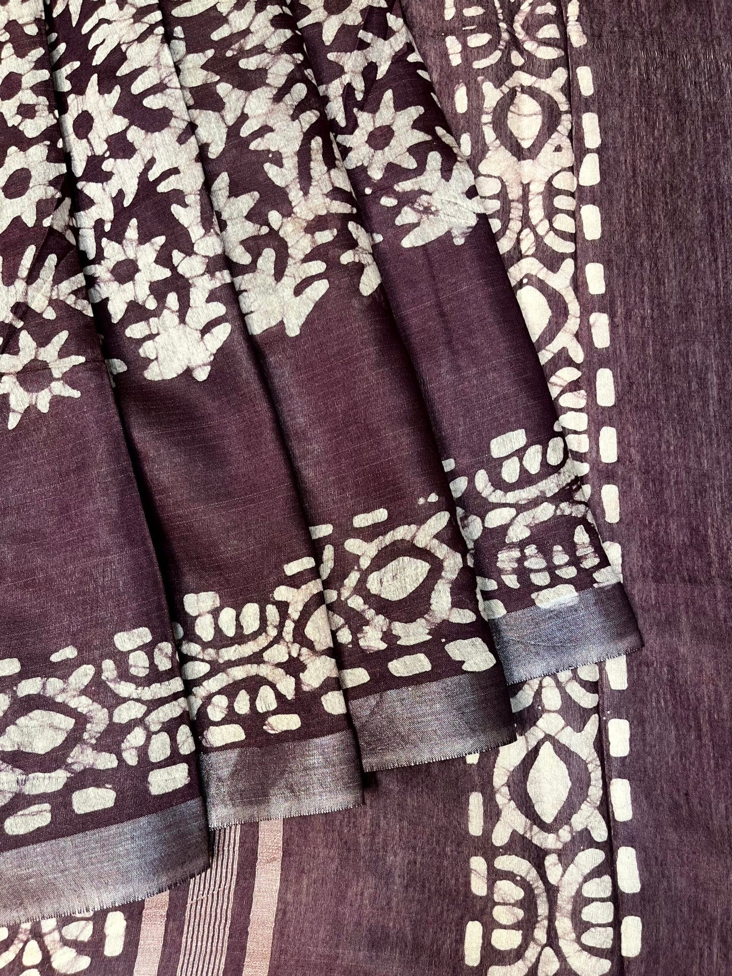 Wine Batik Printed Zari Border with Body and Pallu Design pr0125ds